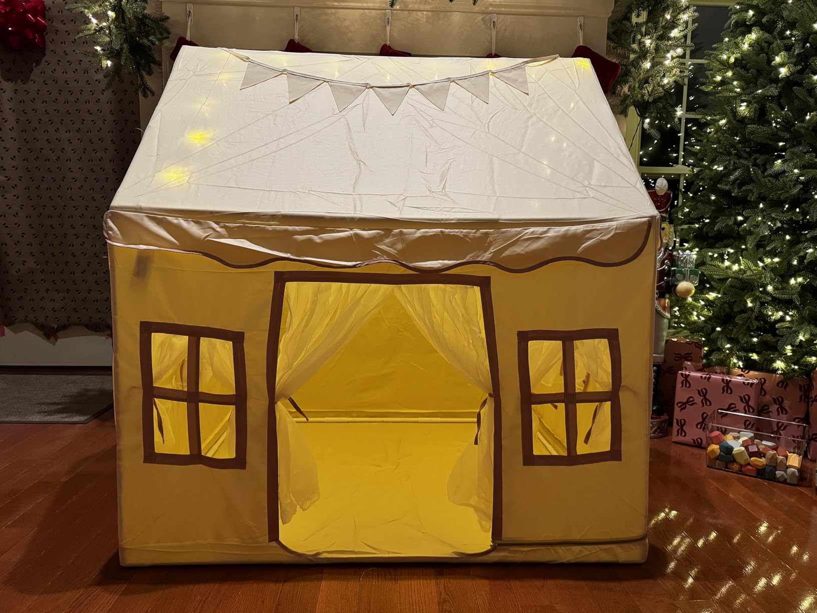 Large Kids Tent Playhouse Base Fabric with Star Lights, Flags and Tote Bags, Kids Play Tent Indoor & Outdoor, Washable Teepee Tent for Boys & Girls, Play House for Toddler, Neutral Color customer photo 2
