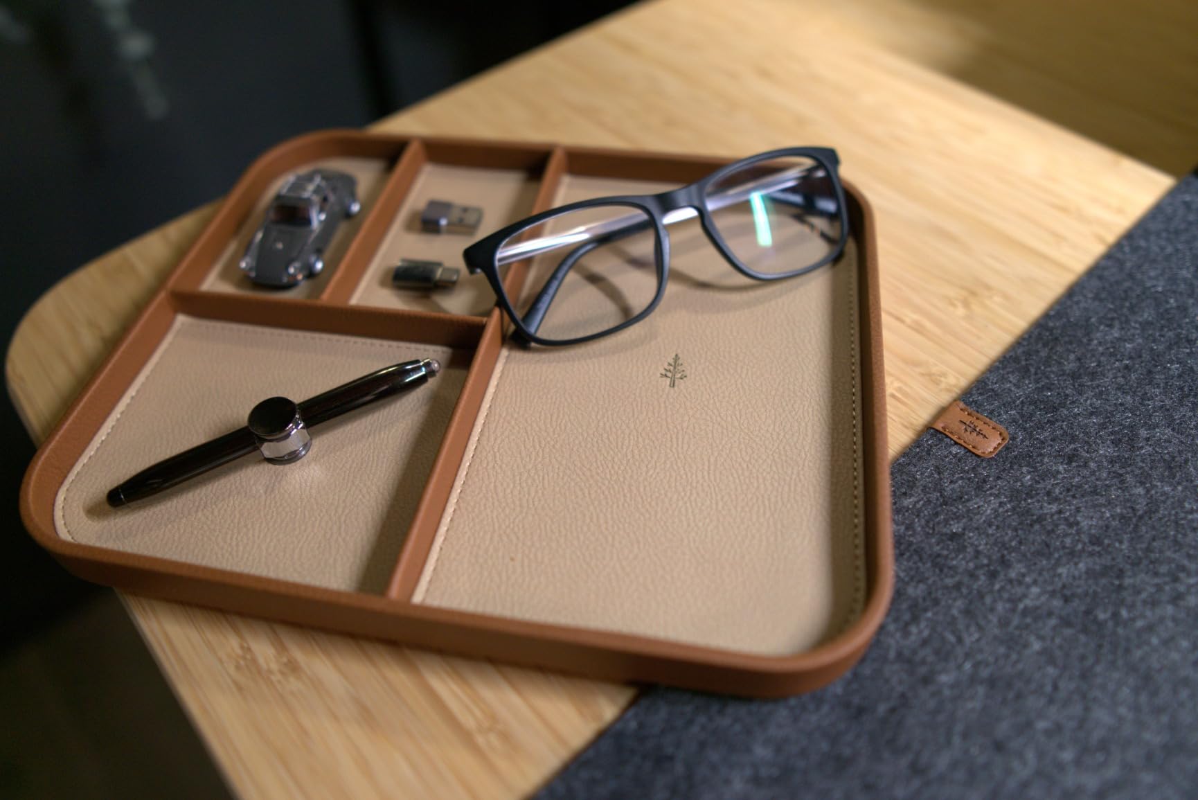 Nordik Leather Valet Tray - Medium EDC Tray - Pebble Black 9.5 x 7.9 in | Premium Vegan Leather with Two-Toned Design, With Four Compartments, Nightstand & Catchall Tray for Keys Watch and Jewellery customer photo 1