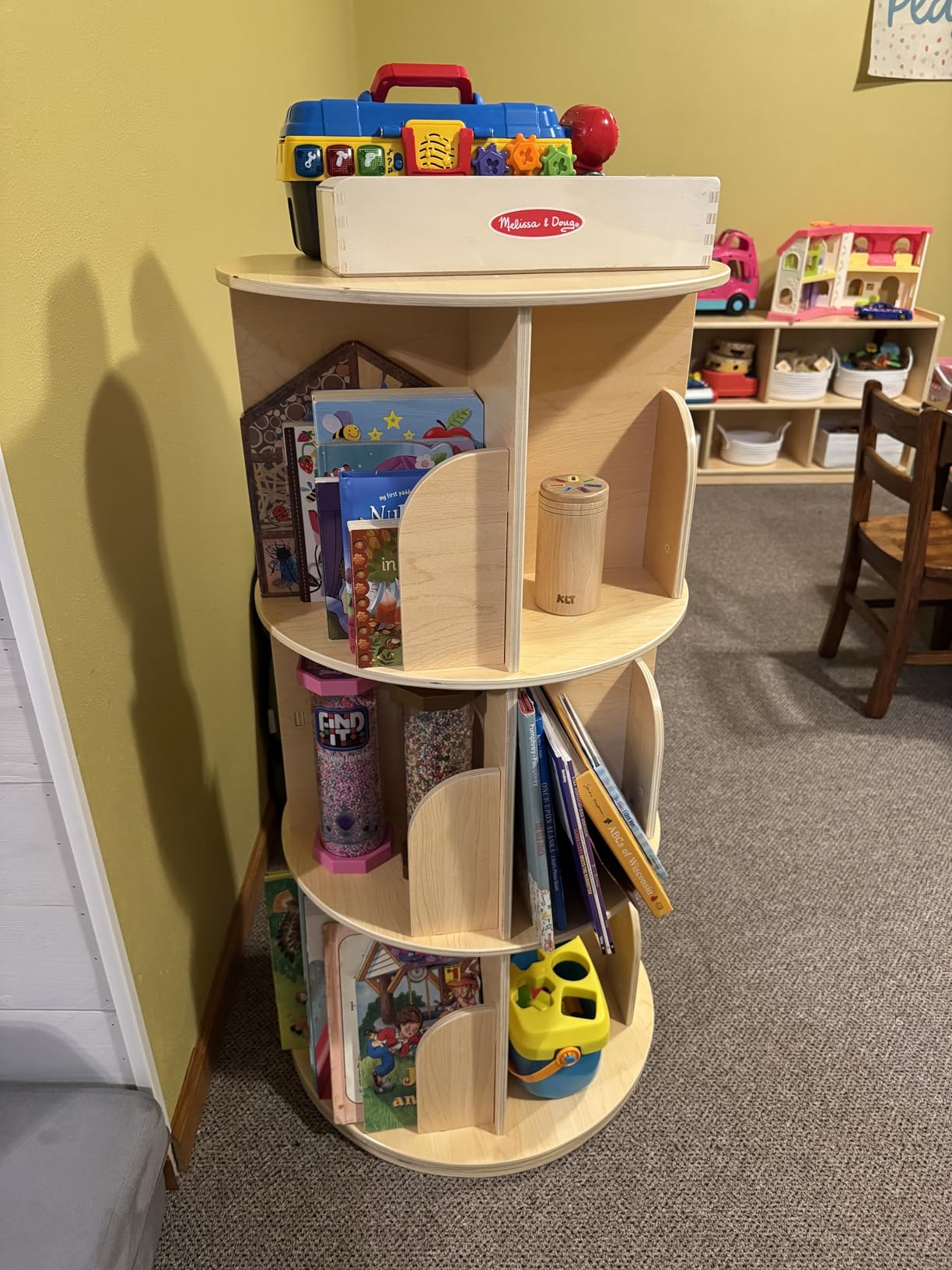 OOOK Kids Rotating Bookshelf, 3 Tier Corner Bookshelf for Small Space | 360° Display, Spinning Bookshelf, Floor Standing Bookcase, Wooden Bookshelf for Kids Room, Nursery, Living Room customer photo 2