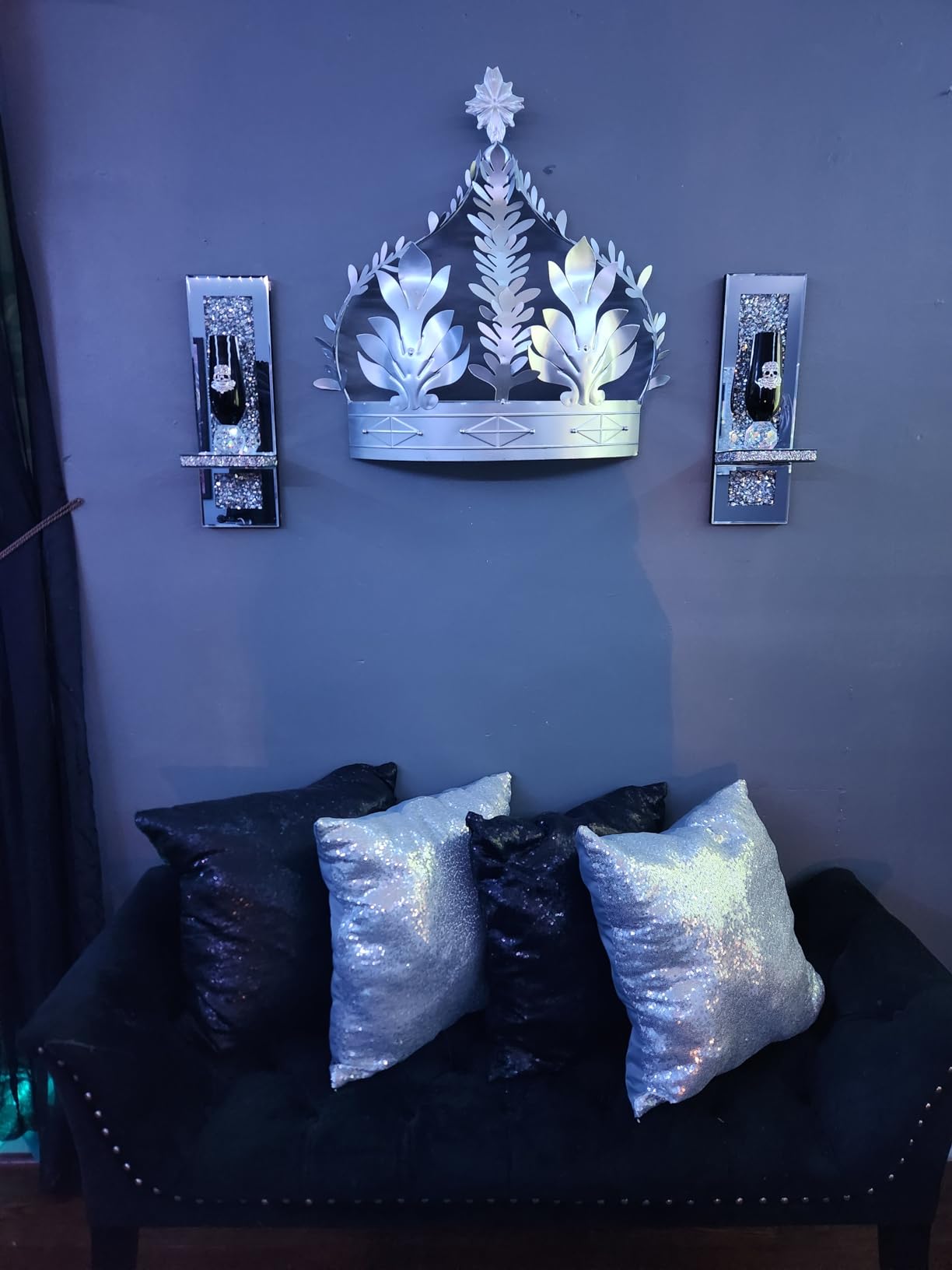 Crystal Crushed Diamond Mirrored Candle Sconces Set of 2, Glam Silver Wall Candle Holders for Living Room Bedroom Hallway Decor Large Wall Mounted Mirror Candle Holder with Sparkly Crystal Shelf customer photo 2