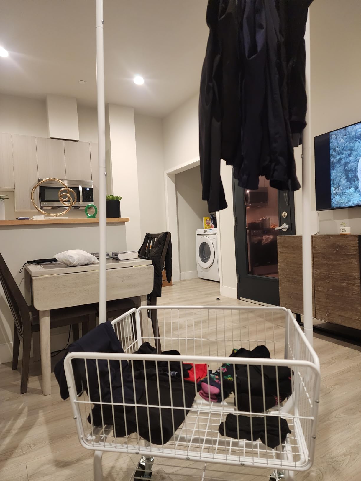 Tajsoon Rolling Laundry Cart with Hanging Rack & Laundry Basket, Black | Metal Commercial Laundry Cart with Wheels, Laundry Hamper Sorter with Storage Basket & Shelf, Laundry Room, Bathroom, Bedroom customer photo 2