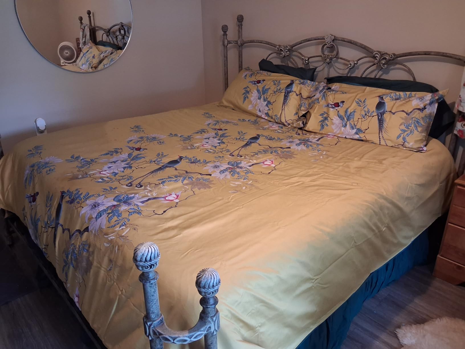 mixinni Bird Duvet Cover Twin XL Garden Floral Duvet Cover Cotton Flowers on Yellow Bedding Set Girls Bedding Comforter Cover for Teen Girls customer photo 1