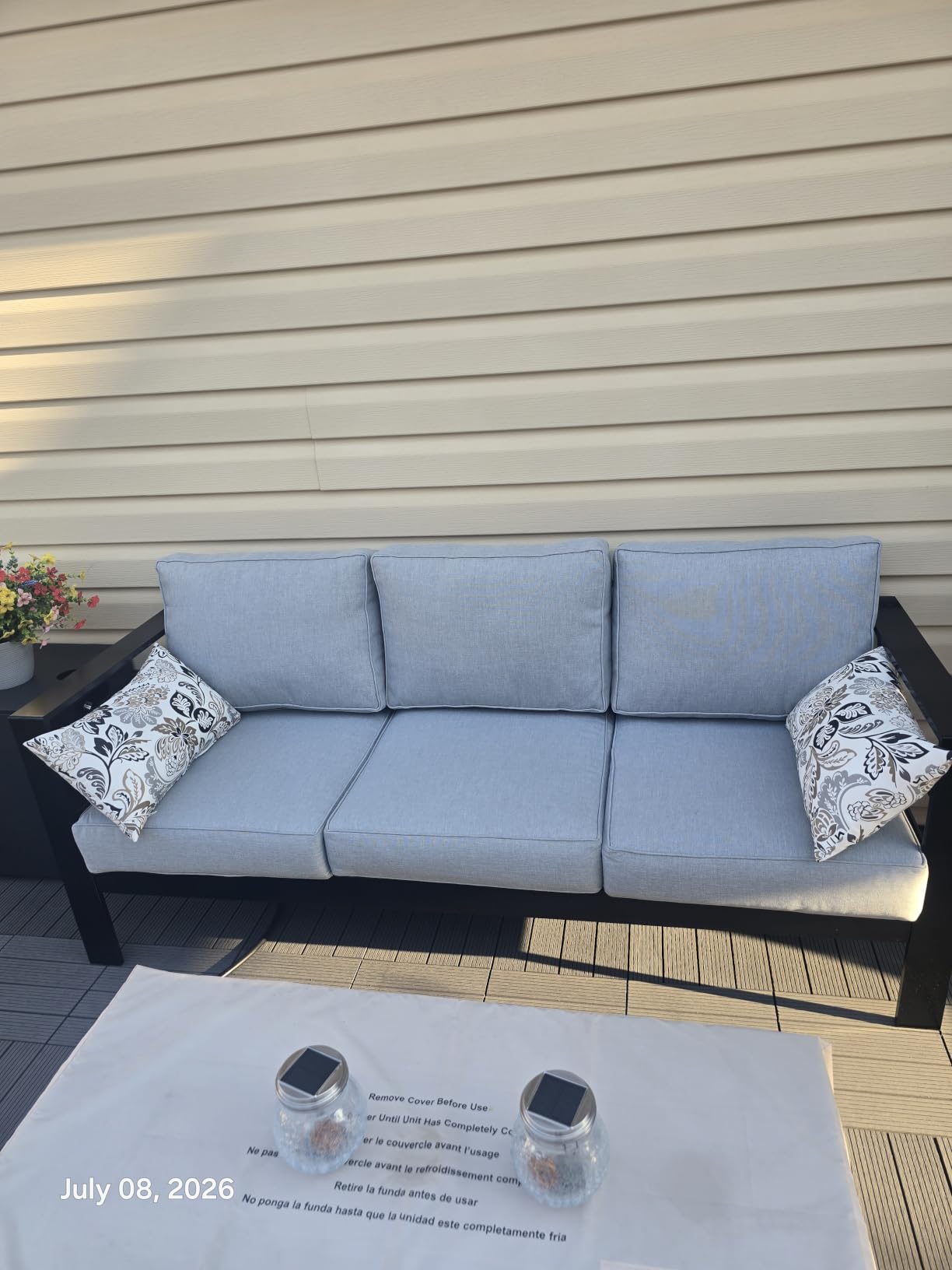 Aluminum Outdoor Sofa, White Patio Sofa, Patio Loveseat for Small Spaces | All-Aluminum Outdoor Couch with 5