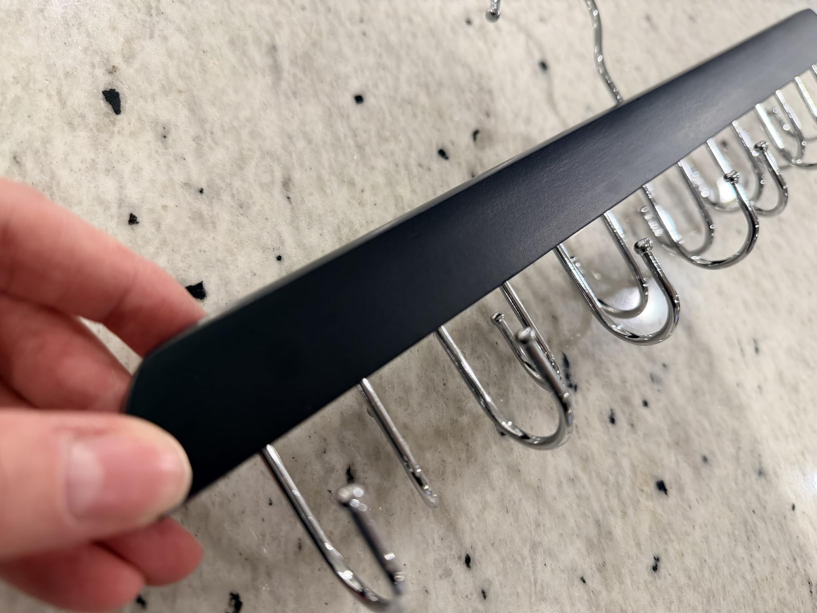 Belt Hanger for Closet Max 42 Belts, Belt Organizer Closet Accessories | Sturdy Wood Belt Holder with 14 Rustproof Metal Hooks, Space Saving Belt Rack for Closet Organizers and Storage - Black customer photo 1