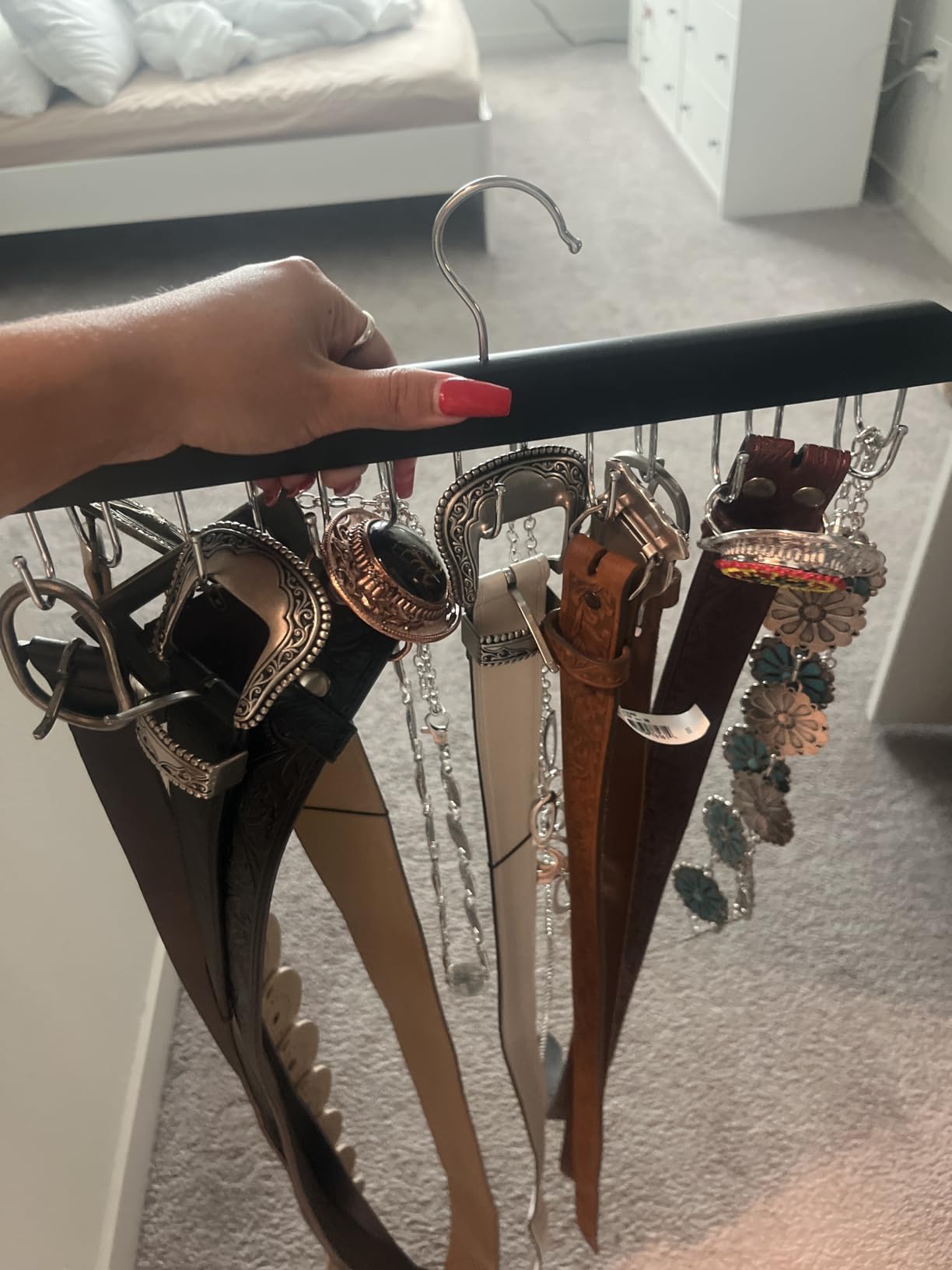 Belt Hanger for Closet Max 42 Belts, Belt Organizer Closet Accessories | Sturdy Wood Belt Holder with 14 Rustproof Metal Hooks, Space Saving Belt Rack for Closet Organizers and Storage - Black customer photo 2