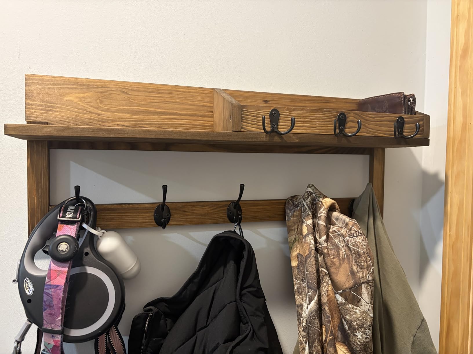 AMBIRD Wall Hooks with Shelf, 26.57 Inch Entryway Wood Coat Hooks for Wall with Shelf, Coat Rack Wall Mount with 5 Dual Hooks 3 Key Hooks Mail Organizer and Key Rack Holder (Brown) customer photo 2