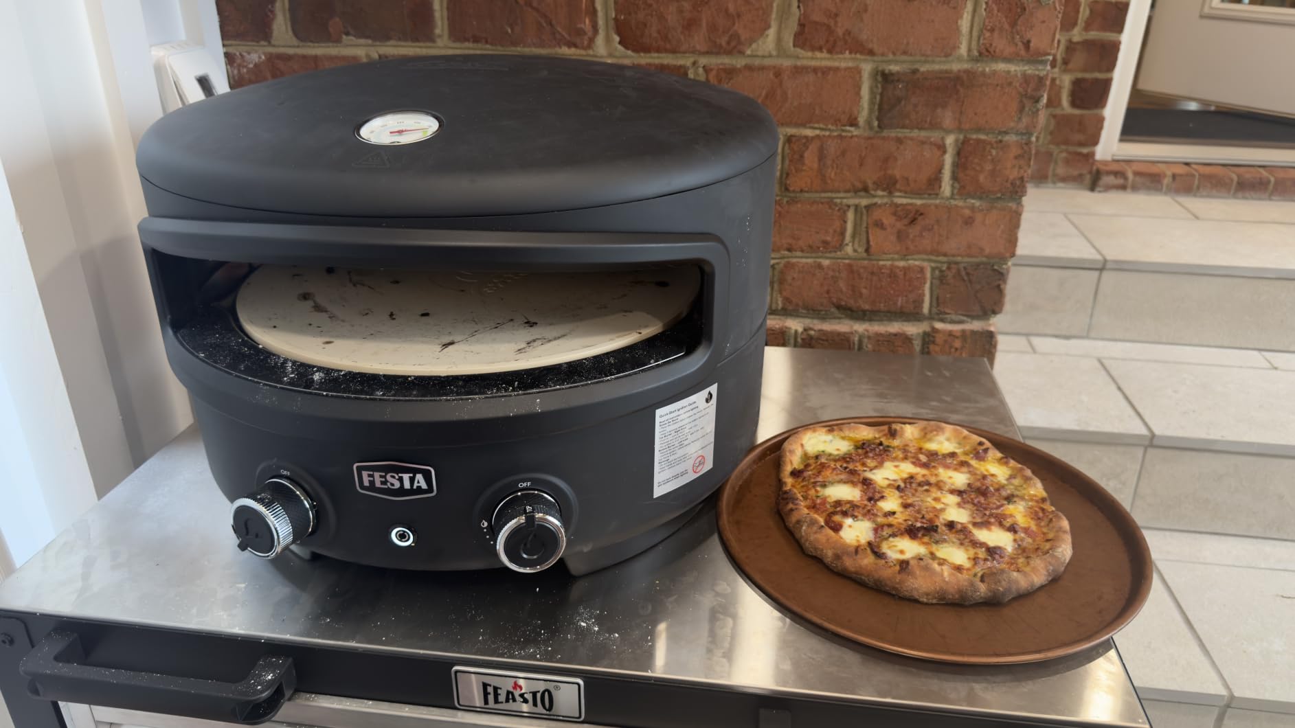 Feasto 3-Shelf Pizza Oven Table with Lockable Wheels, 36''x 24'' | 304 Stainless Steel Tabletop for Pizza Ovens & Griddles, Heavy-Duty Prep Table for Deck, Patio BBQ & Parties customer photo 2