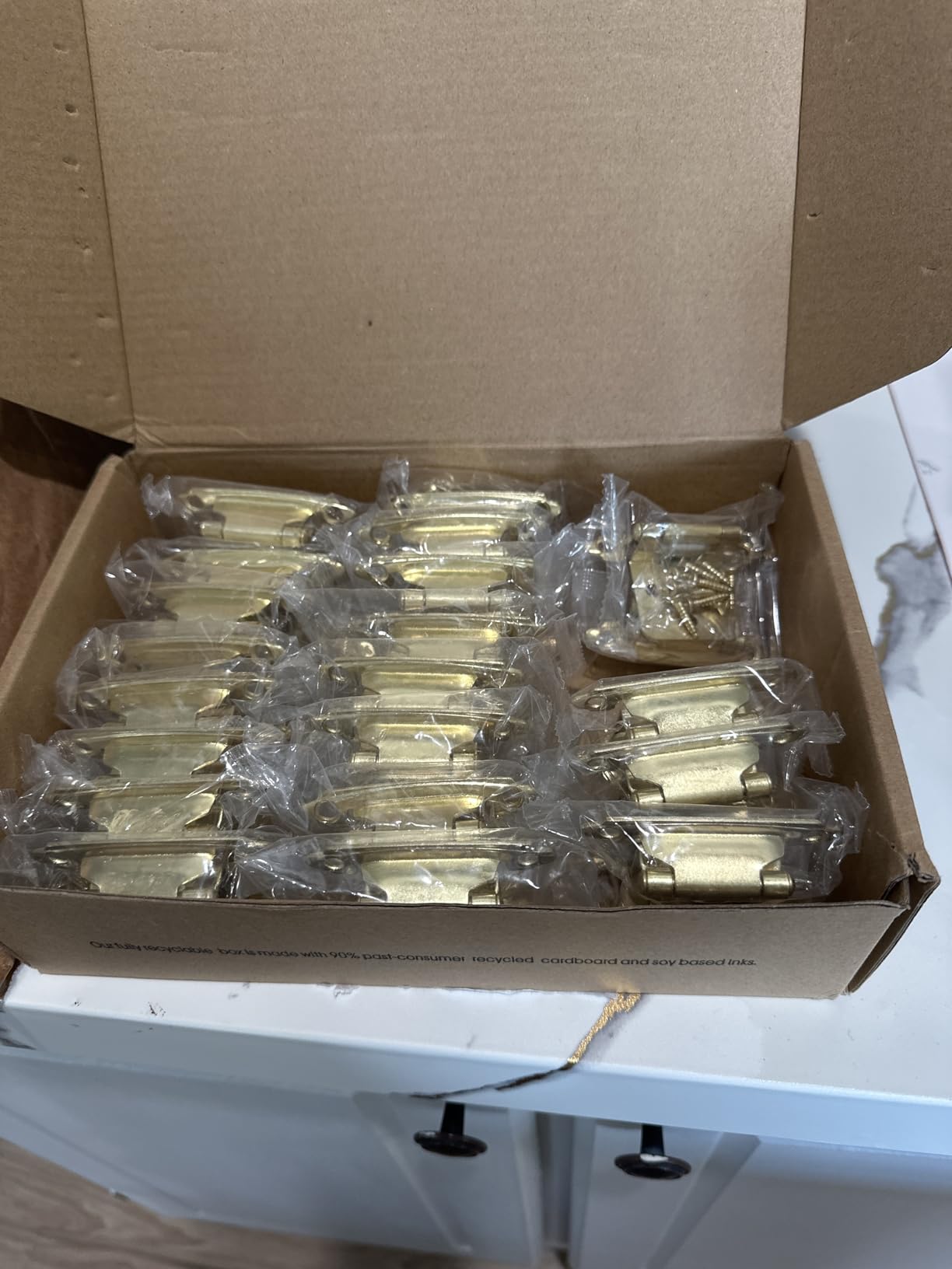 50 Pack 25 Pair Gold Cabinet Hinges, 1/2