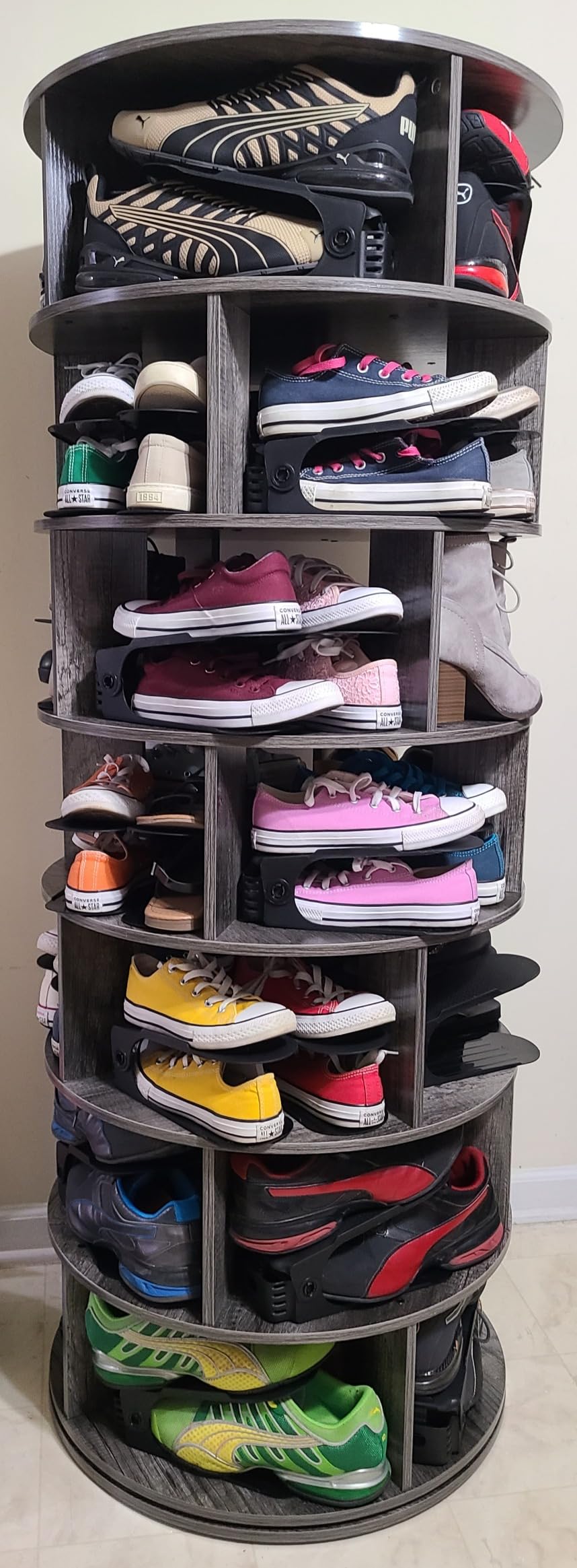 Aheaplus Rotating Shoe Rack, 5-Tier Wood Shoe Organizer for Closet, 360° Spinning Shoe Rack Tower Space-Saving Shoe Storage Shelf for Entryway, Garage, Bedroom, Rustic Brown customer photo 2