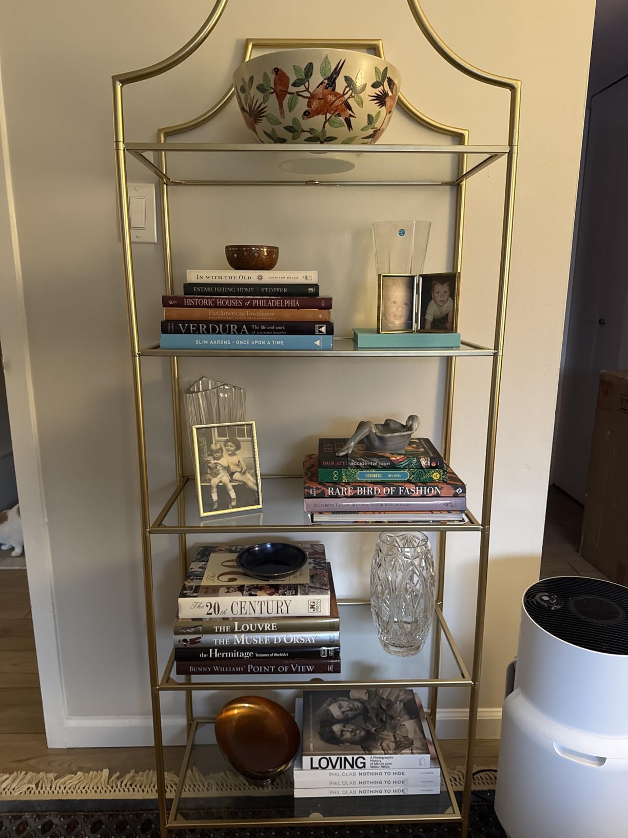 Gold and Glass Bookshelf, 5 Tier Metal Book Shelf for Storage | Gold Shelves Bookcase, Arched Bookshelf with Storage, Modern Open Book Case for Bedroom, Living Room, 66.3