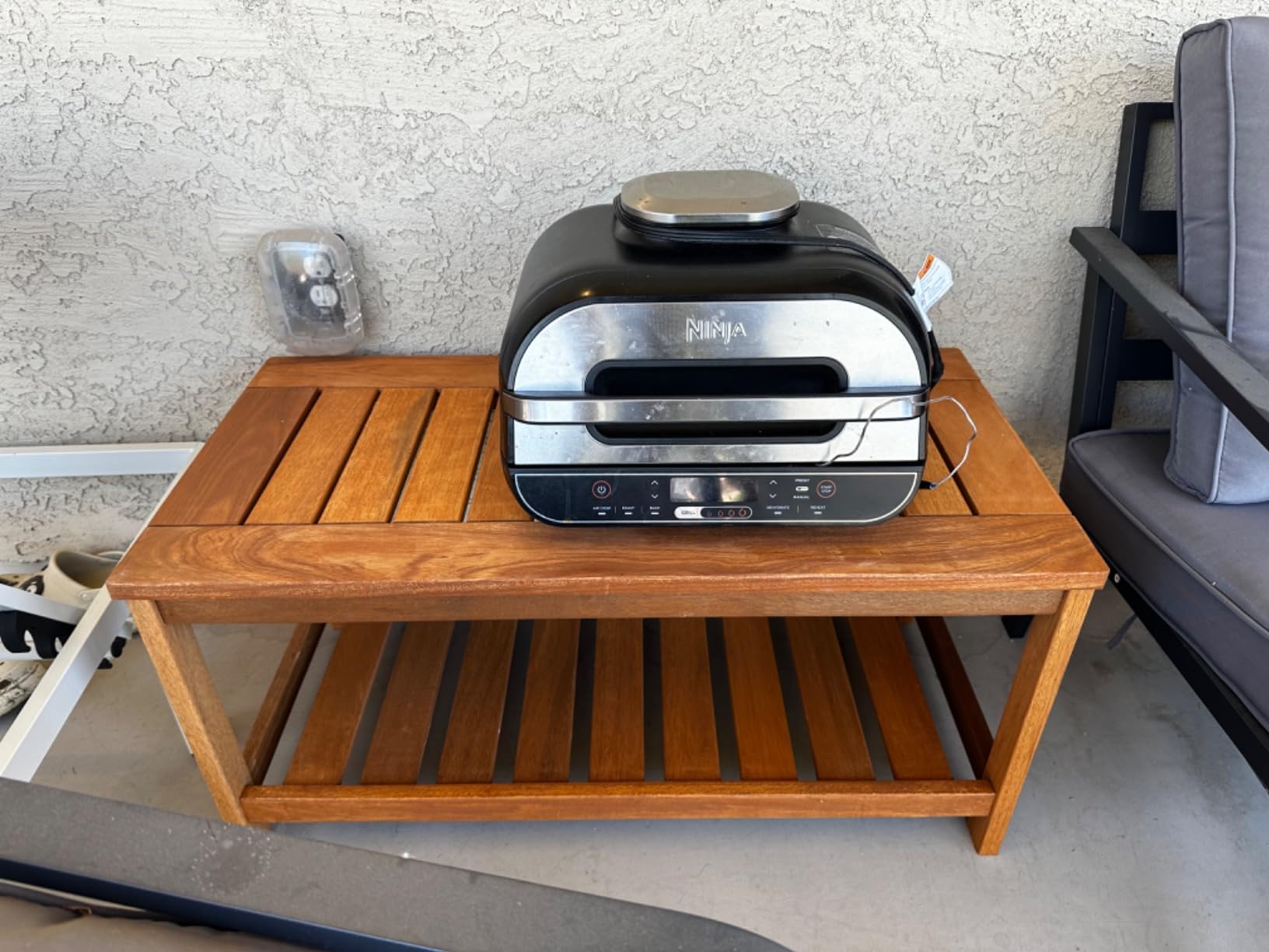 Tangkula Wood Outdoor Coffee Table, 2-Tier Patio Coffee Table with Slatted Hardwood Tabletop & Storage Shelf, Rectangle Wood Table for Deck, Garden, Balcony, Indoor or Outdoor Use (Natural) customer photo 1