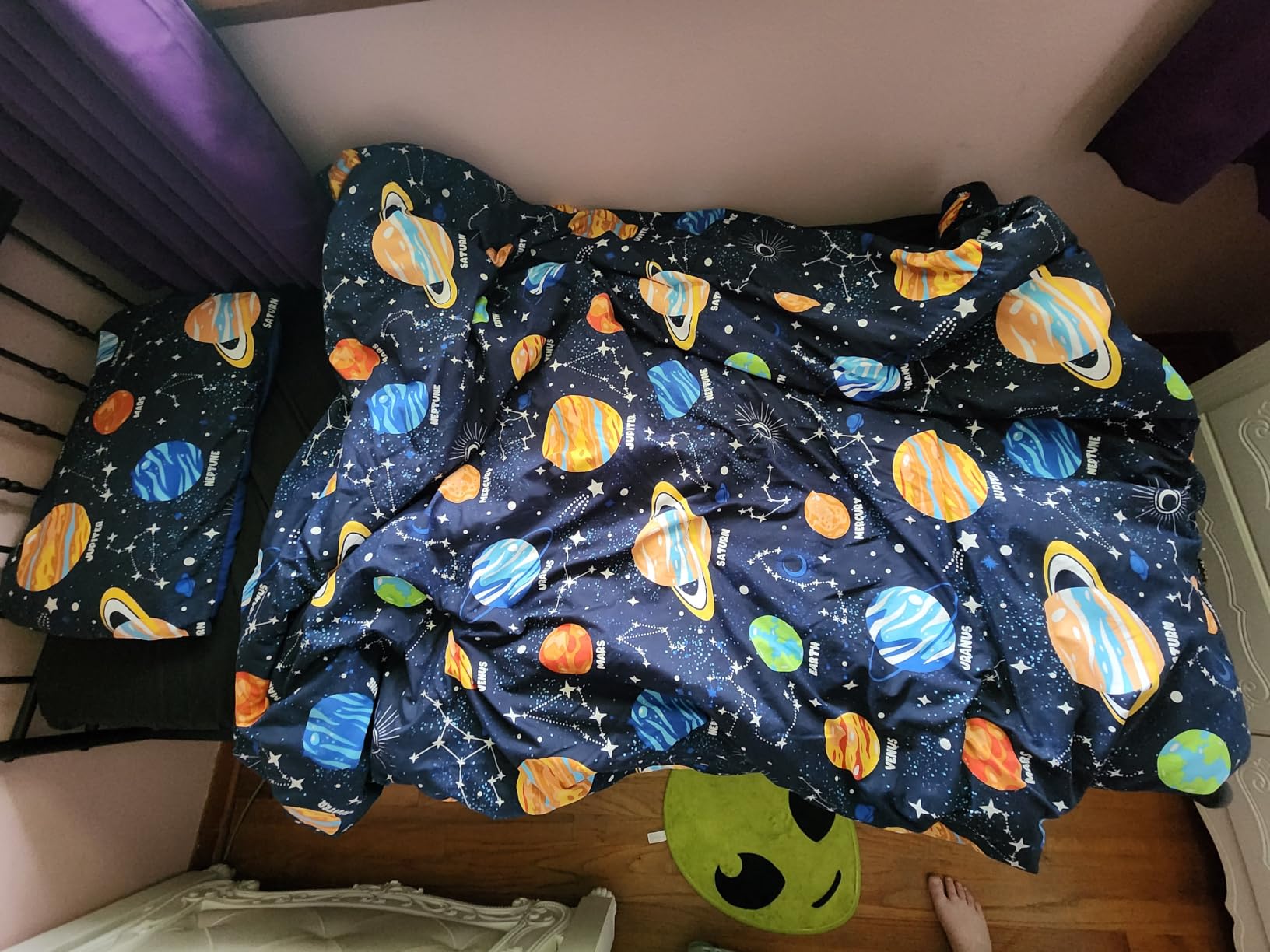 Twin Bedding Sets for Boys - 5 Pieces Space Bedding Twin Comforter Set | Glow in the Dark Kids Comforter Set, Boys Bedding with Space Comforter, Sheets, Pillowcases & Shams customer photo 2