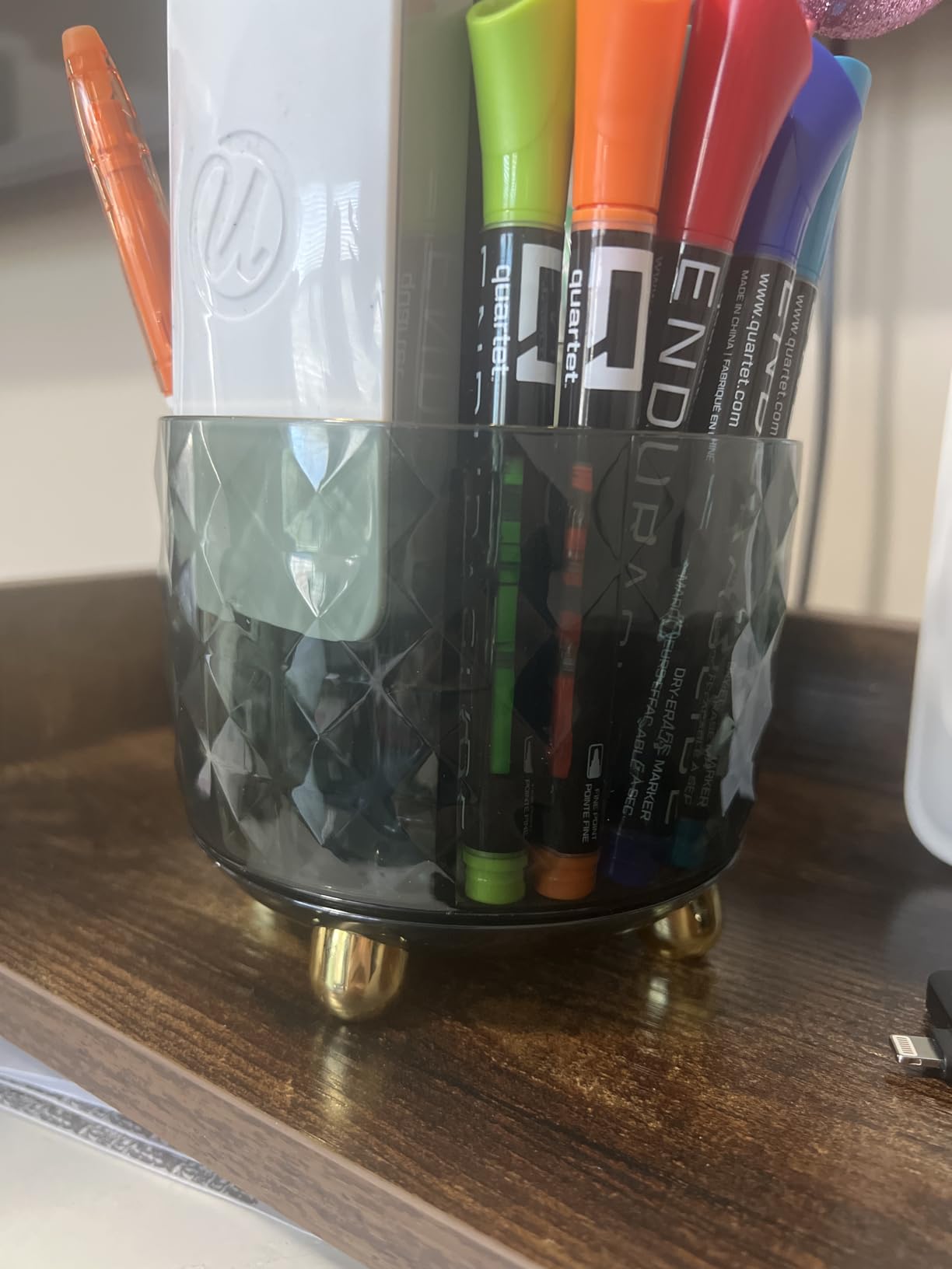 GOTOBA Dark Green Pen Pencil Holder for Desk, 360° Rotating Pen Organizer, Green Office Supplies, Cute Pen Holder, 6-Compartment Pencil Holder Rotating customer photo 1