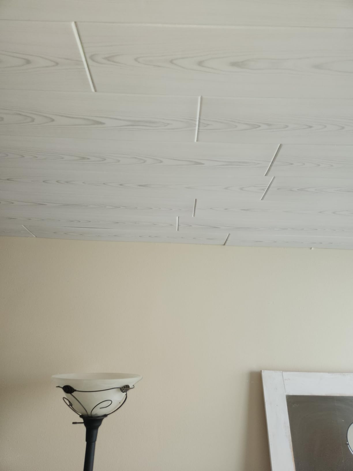 DIY Glue Up P02- Foam Ceiling Tiles Panel/Planks Gray White Wood, 39.3