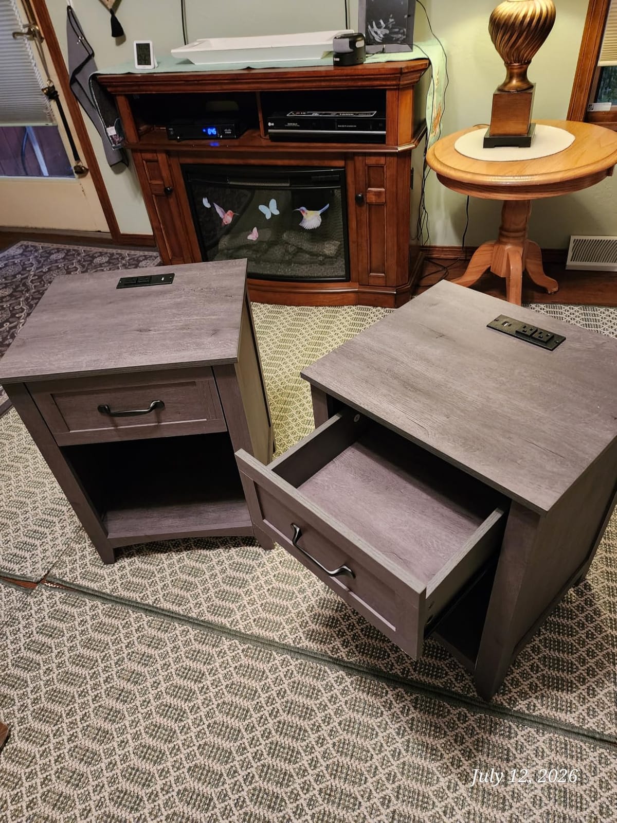 VASAGLE Farmhouse Nightstands with Charging Station, 1 Drawer, Set of 2 | Bedside Table, Side Table with Open Compartment, for Bedroom, Rustic White and Honey Brown, LIRY Collection ULET859K41 customer photo 2