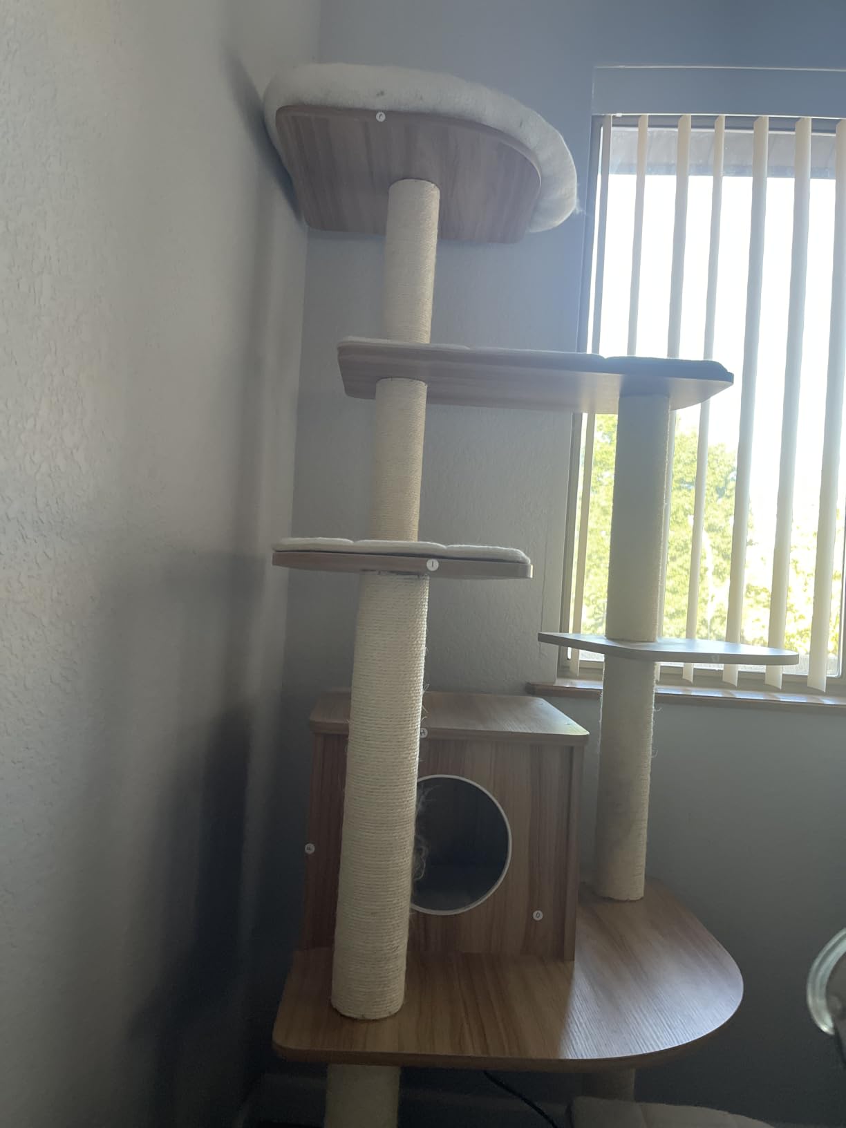 Tangkula Tall Cat Tree, 71-Inch Cat Tower with Multi-Layer Platform, Modern Wood Cat Tree with Sisal Scratching Posts, Self Groomer, Cat Condo, Washable Cushions for Large Cats 20 lbs Heavy Duty customer photo 1