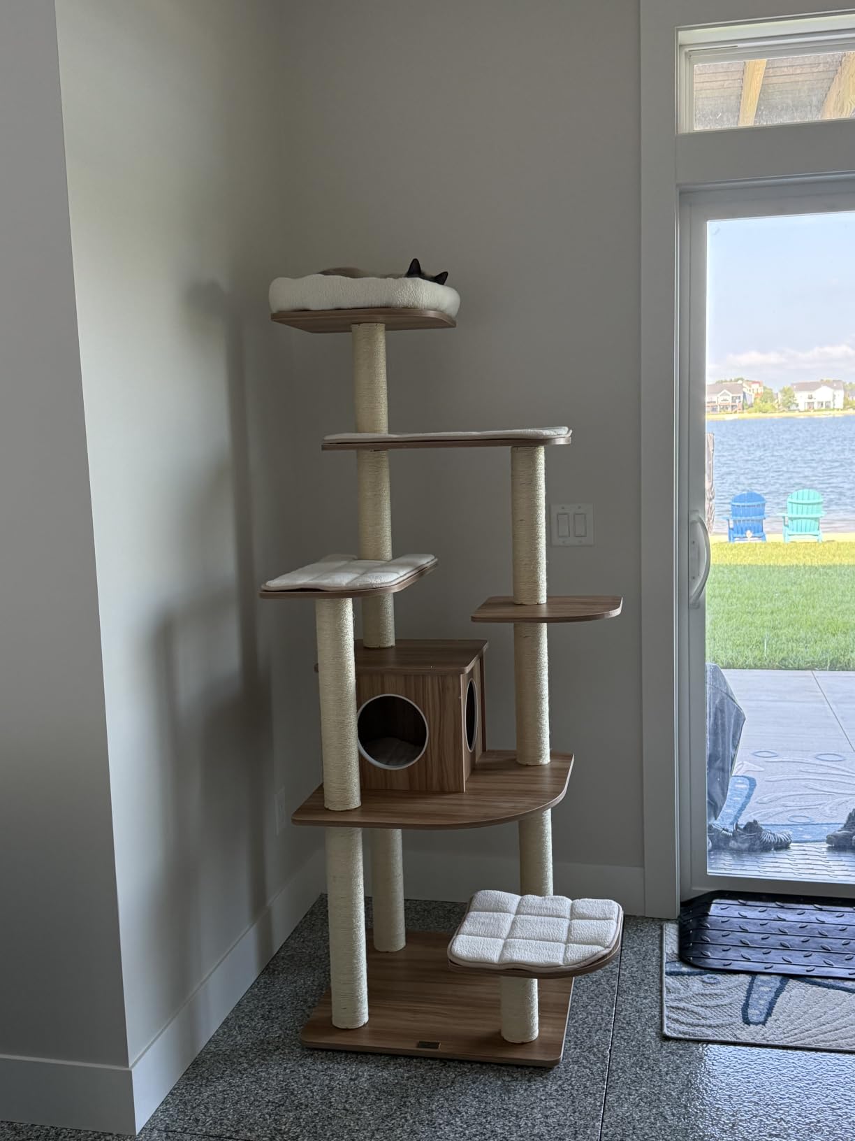 Tangkula Tall Cat Tree, 71-Inch Cat Tower with Multi-Layer Platform, Modern Wood Cat Tree with Sisal Scratching Posts, Self Groomer, Cat Condo, Washable Cushions for Large Cats 20 lbs Heavy Duty customer photo 2