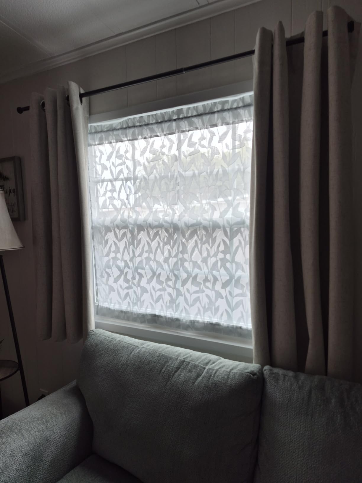 Lecloud Leia 14 Inch Sage Valance for Window Green Sheer Curtains 2 PCS, Jacquard Texture Leaves Semi Voile Living Room Curtain for Small Window, Dual Rod Pockets Bedroom Kitchen Valance, 38W x 14L customer photo 1