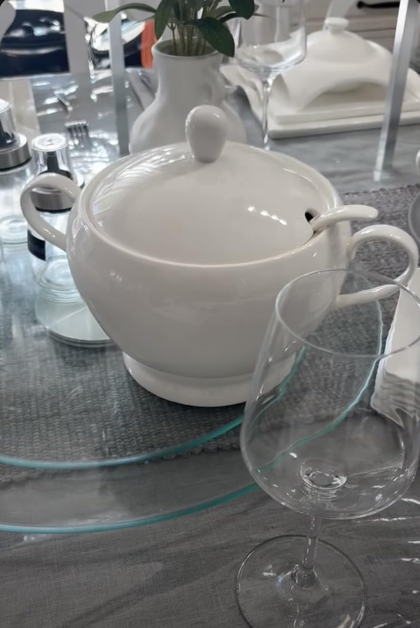 Porcelain Soup Tureen with Lid and Ladle Set, Double-Ear Covered Tureen Classic Serving Bowl for Soups, White customer photo 1