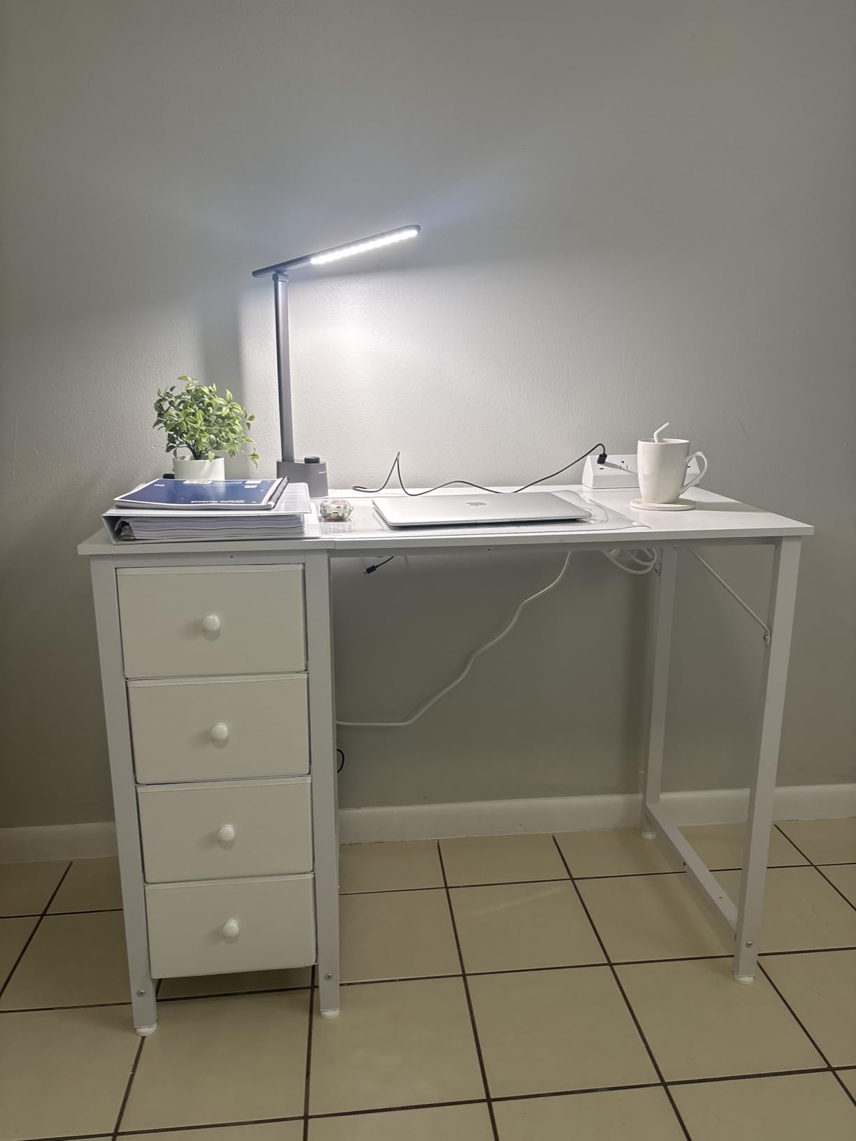 Lufeiya Small White Desk with Drawers for Bedroom, 40 Inch Kids Girls Study Desks, Reversible Computer Writing Nail Table with Fabric Drawer for Small Spaces Home Office Manicure customer photo 1