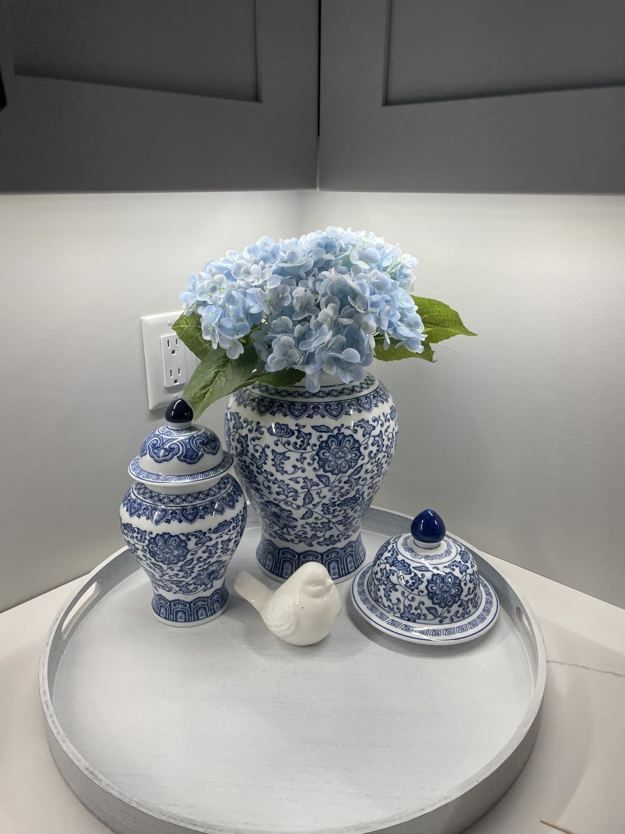 Blue and White Ginger Jars for Home Décor, Chinoiserie Porcelain, Ginger Jar Vase Decor, Good Ideal for Room, Office Decoration, 15
