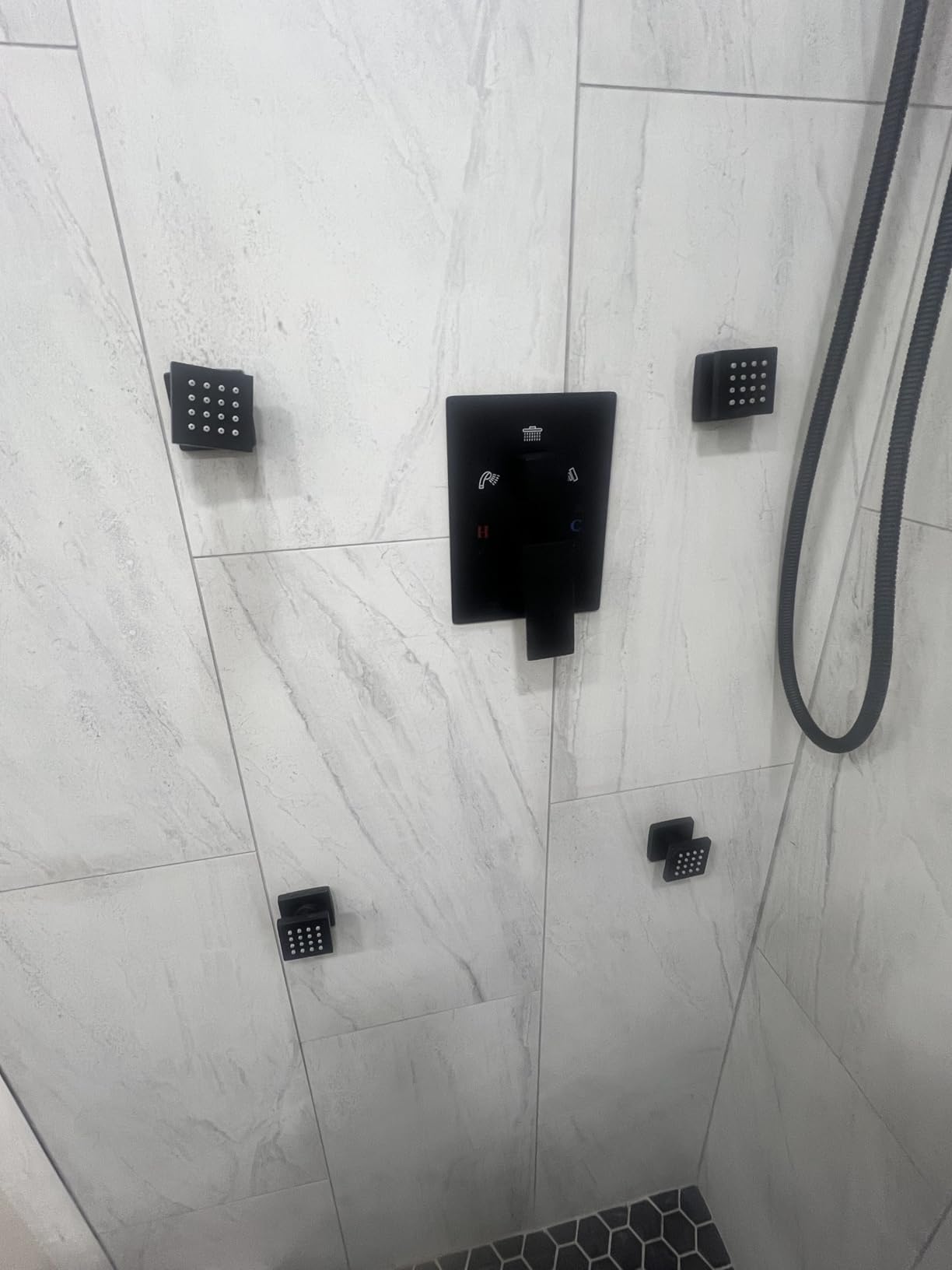 RUMOSE Rainfall Shower System with 4 Full Body Jet 4 Mode Shower Faucet Set | 12 Inch Rain Shower Head, 2 in 1 Handheld Spray, Matte Black Brass Shower Jet Shower Fixtures, Wall Mounted customer photo 2