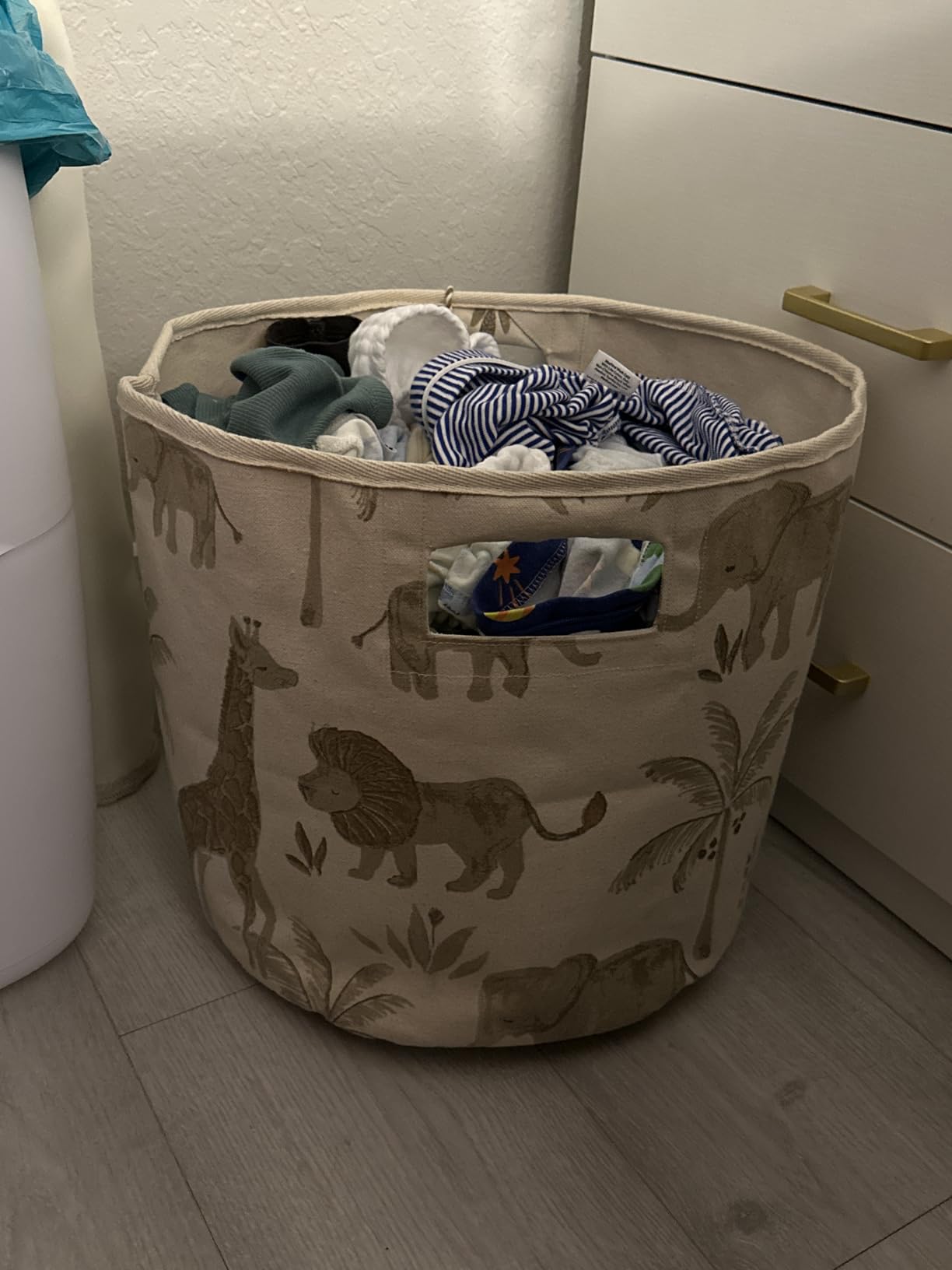 Crane Baby Fabric Round Nursery Storage Basket, Toy Storage, Safari Animal, 13