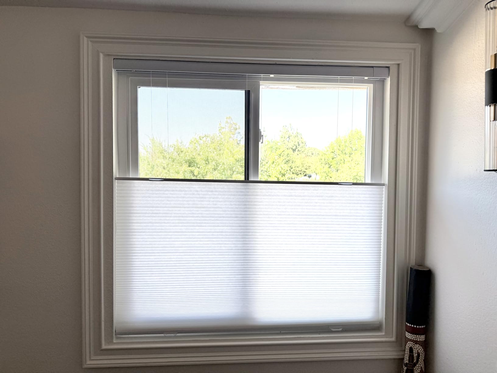 Boolegon No Drill No Tools Cellular Shades TDBU, White, Custom Size | Top Down Bottom Up Light Filtering Blinds for Indoor Windows, Cordless Honeycomb Shades for Home Easy to Install customer photo 1