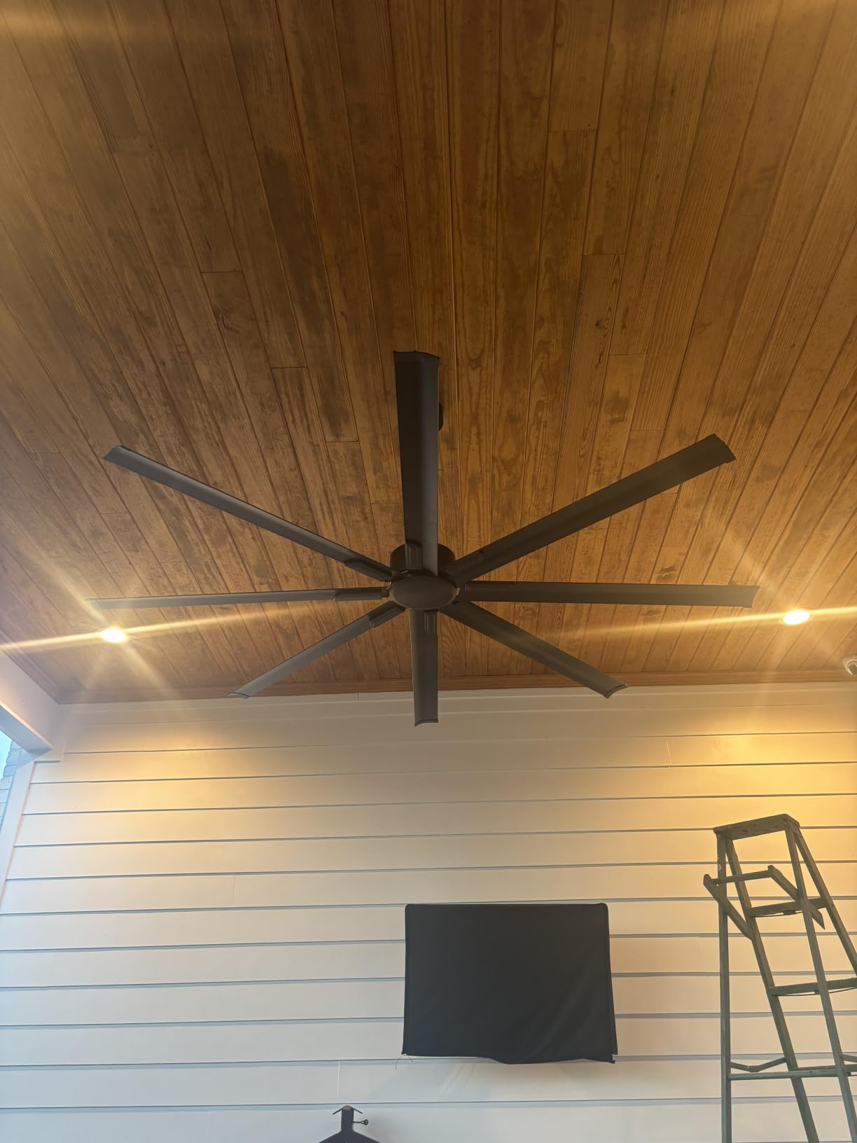 ZMISHIBO 96 Inch Industrial DC Motor Ceiling Fan, Large Ceiling Fan with 8 Reversible Blades, 3 Downrods, 6-Speed Remote Control, Home or Commercial Ceiling Fans for Porch/Garage/Shop, Black customer photo 1