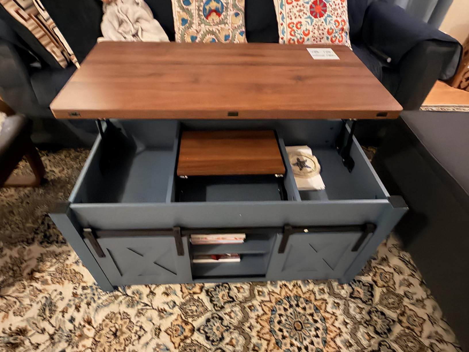 SEDETA Farmhouse Lift Top Coffee Table with Storage and Hidden Compartment | 4 in 1 Multi-Function Convertible Coffee Tables Converts to Dining Table for Small Living Room, Grey customer photo 1