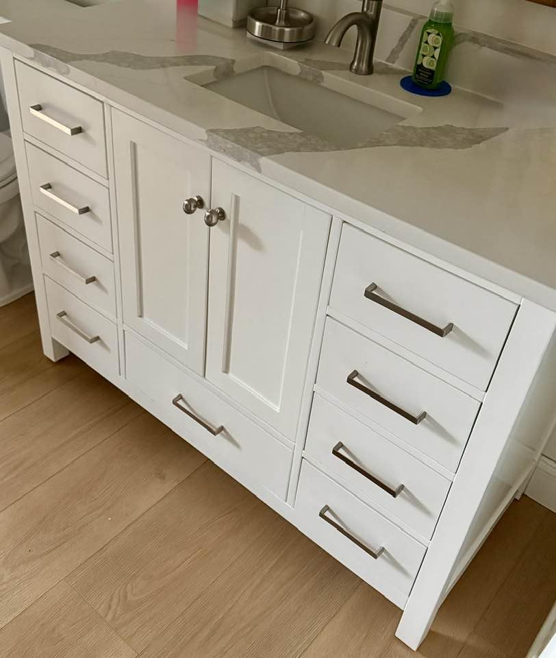 ARIEL Cambridge 66-inch Bathroom Vanity Base Cabinet, Solid Wood, 4 Soft Closing Doors, 6 Dovetail Drawers, Grey customer photo 1