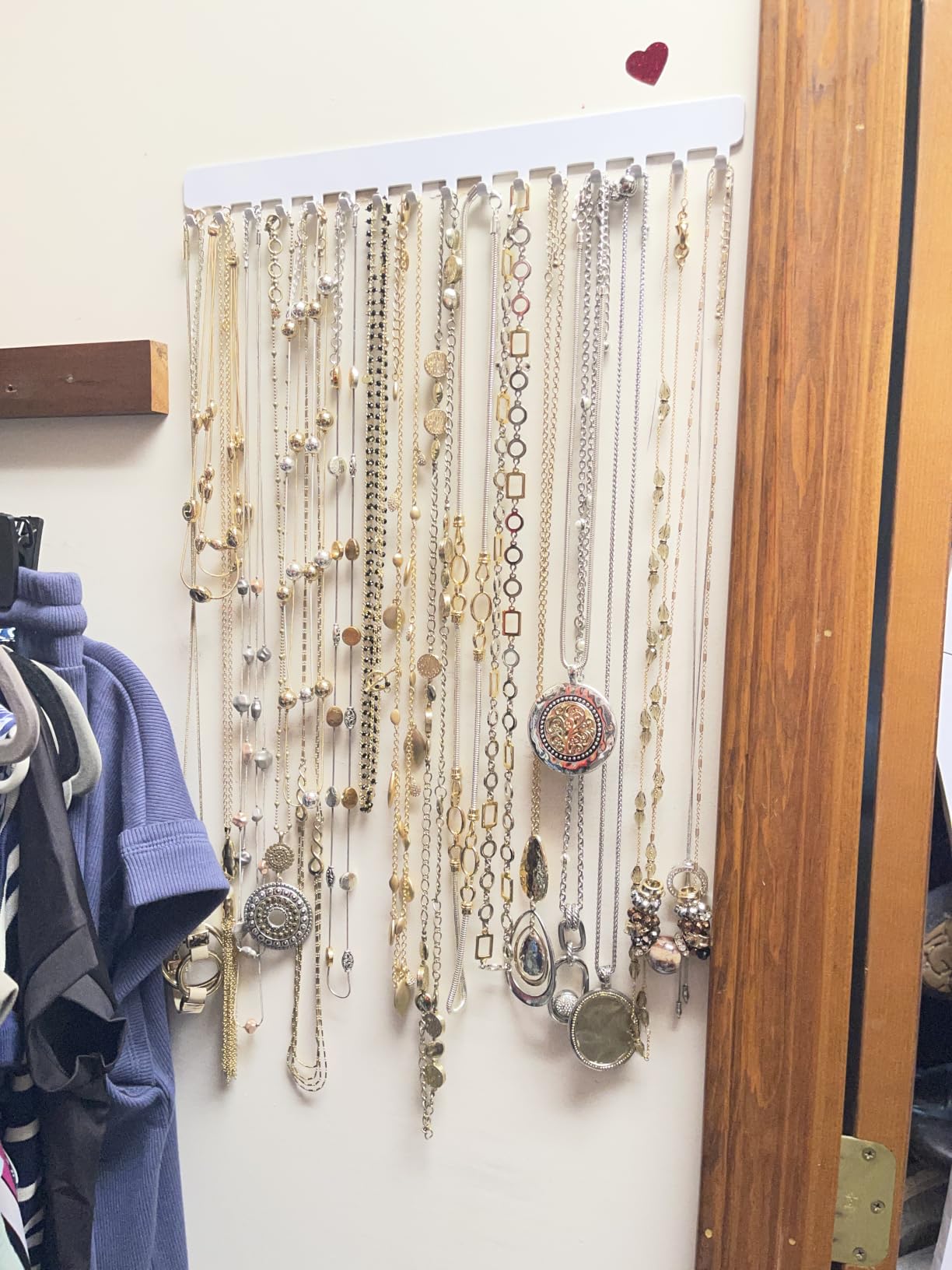 Necklace Hanger Wall Mounted, Self Adhesive Jewelry Holder, 2 Pack, White, 24 Hooks for Jewelry, Self Adhesive No Drilling, Durable Metal Design, for bedroom/closet/bathroom/vanity customer photo 1