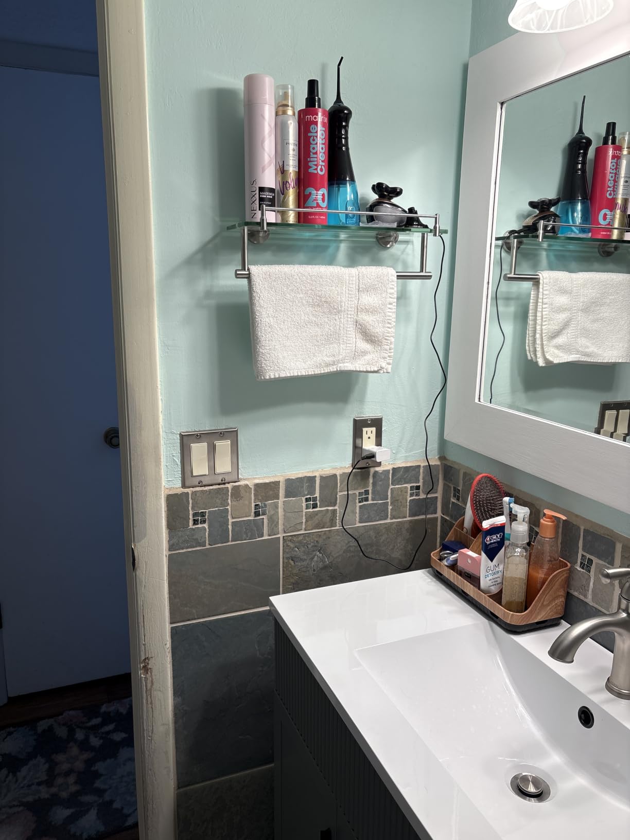 20 Inches Glass Shelves for Bathroom, Brushed Nickel Floating Glass Shelf Stainless Steel Tempered Glass Bathroom Shelves for Wall Mount Modern customer photo 1