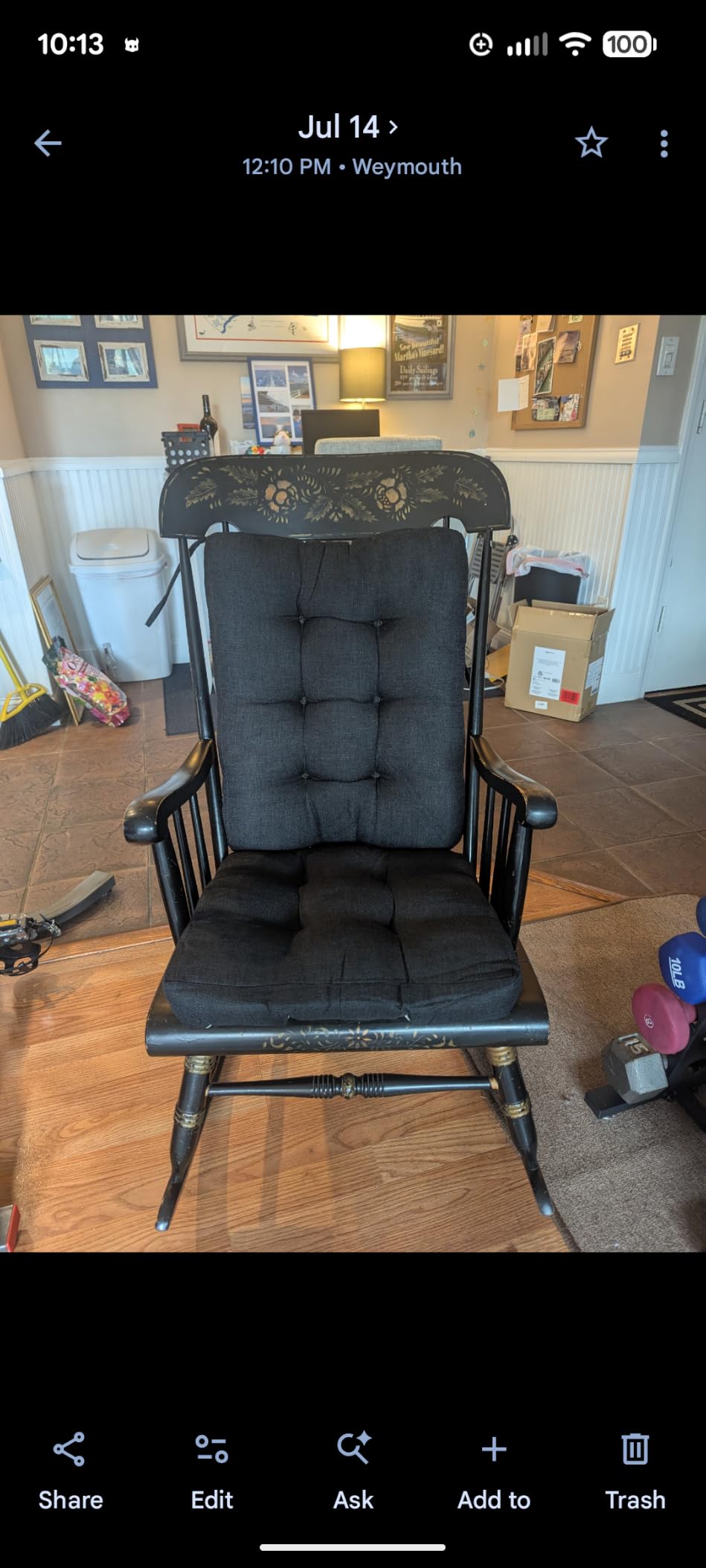 BUYUE Chair Cushion Set for Rocking Chair, Back Pillow & Seat Cushion with Ties, Original Woven Fabric Non-Slip Chair Pads for Elderly Sitting, Black customer photo 1