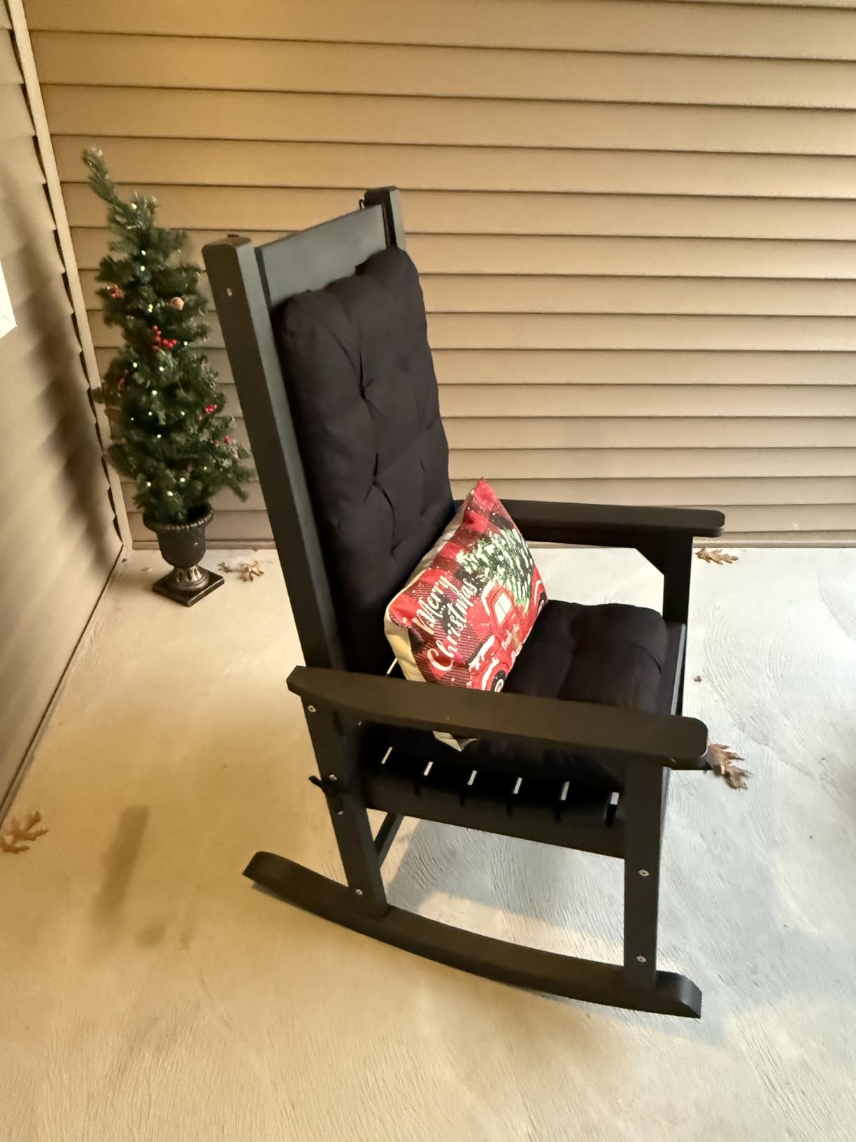 BUYUE Chair Cushion Set for Rocking Chair, Back Pillow & Seat Cushion with Ties, Original Woven Fabric Non-Slip Chair Pads for Elderly Sitting, Black customer photo 2