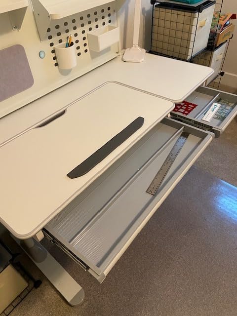 COSVALVE 47'' Adjustable Kids Desk with Hutch, Storage Drawers & Bookstand | Multifunction Ergonomic Study Table with 50° Tilt Desktop, Height Adjust for Age 5+ Girls Boys Reading Drawing Home School Use customer photo 1