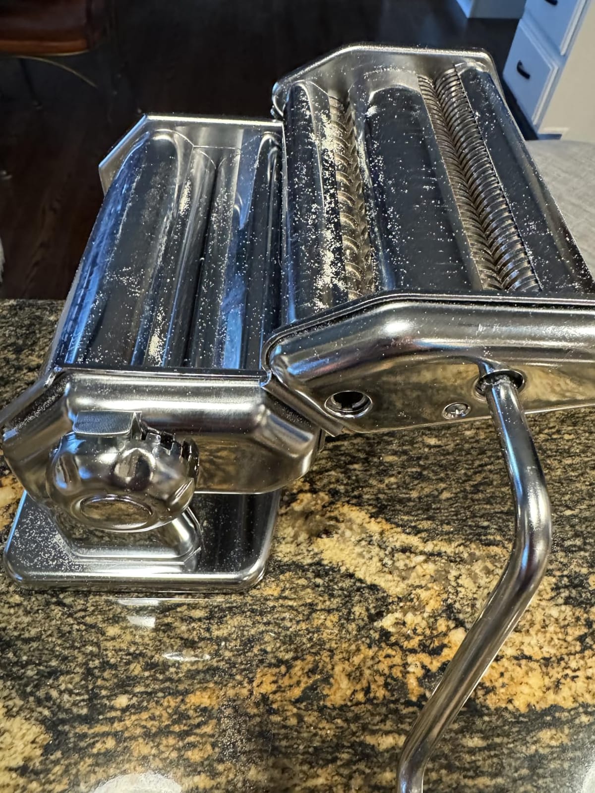 Imperia Pasta Maker Machine - 100% Made in Italy, Heavy Duty Steel Construction, Easy Lock Dial, Wood Grip Handle & Cleaning Brush - Fresh Homemade Italian Spaghetti Fettuccine or Lasagna (Classic Line) customer photo 2