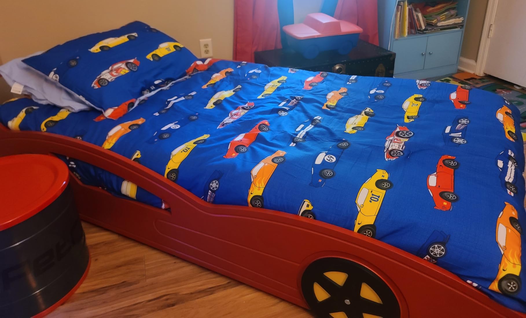 Wake In Cloud - Race Car Bedding Set for Boys, Cute Colorful Sports Car Supercar Wheels Comforter Set with Sheets, 5 Pieces Kids Bed in a Bag, Gray, Twin Size customer photo 1