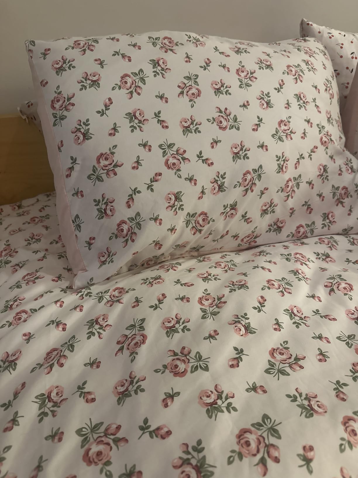 Wake In Cloud - Coquette Duvet Cover Set, Floral Cottagecore Flower Shabby Charm, Soft Lightweight Bedding for Women Teen Girls, 3-Piece, Pink, Full Size customer photo 2
