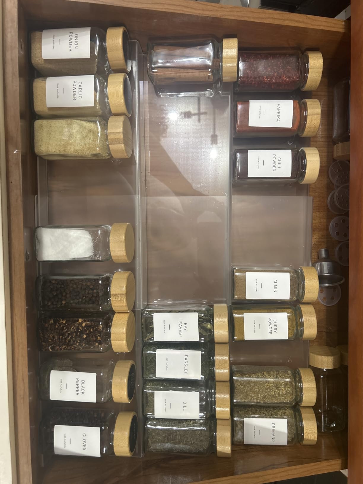 Spice Drawer Organizer 4 Tier, Acrylic Seasoning Organizer Rack, Small | Clear Spice Rack Tray, Kitchen Seasoning Jars Drawers Insert (Jars Not Included/ Expandable From 9