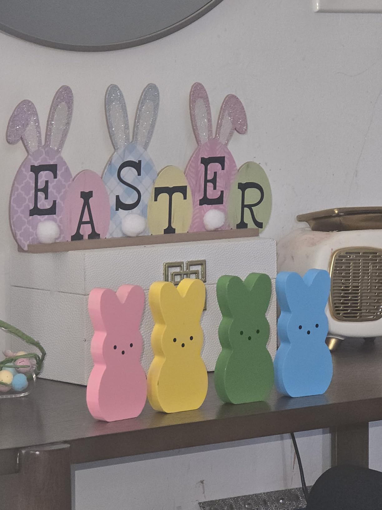 Babycop Easter Decor, 4 Pcs Wooden Bunny Table Easter Decorations for Home | Spring Signs Decor Indoor, Farmhouse Wood Rabbit Easter Tiered Tray Mantel Decor for Office Party Supplies customer photo 2