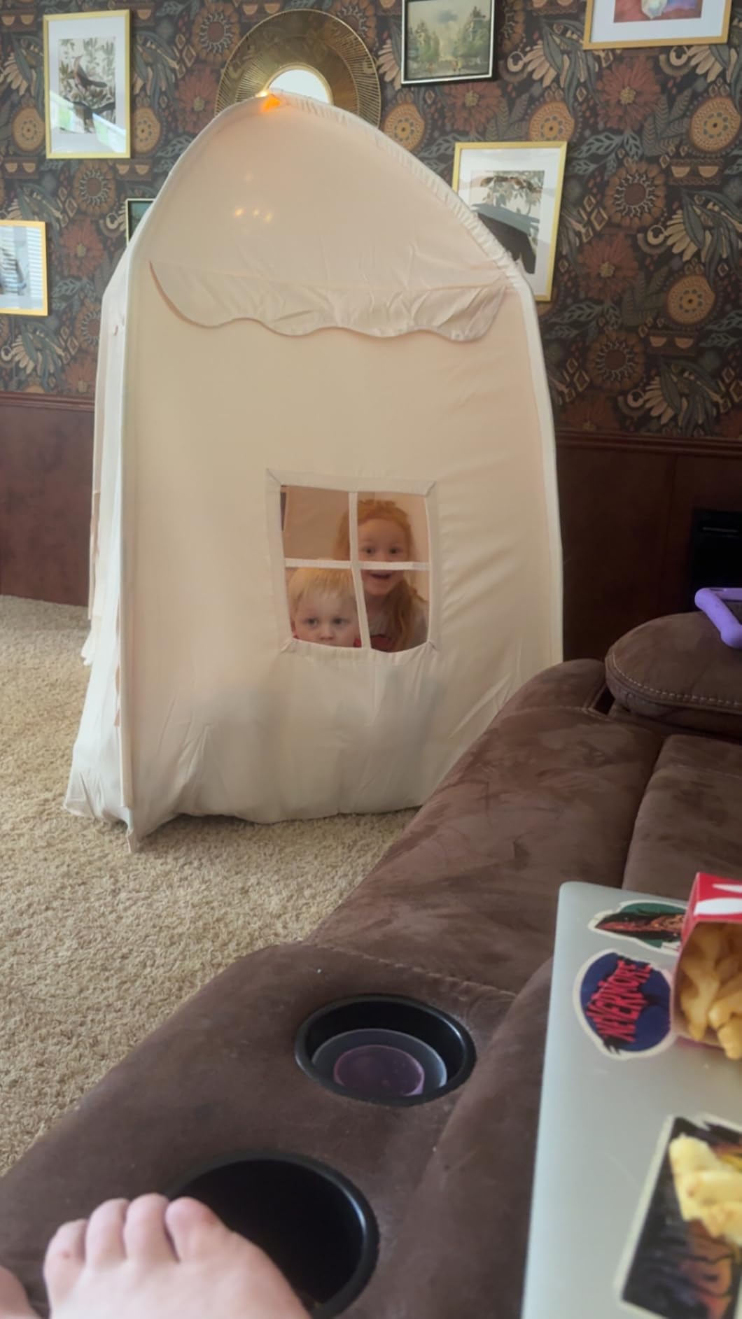 Little Dove Extra Large Kids Play Tent with Flags & Star Lights, Portable & Foldable Teepee Tents, Dome Tent Playhouse for Indoor & Outdoor Use, Kids Tent for Boys & Girls, 59x39x59 in, Cream customer photo 2