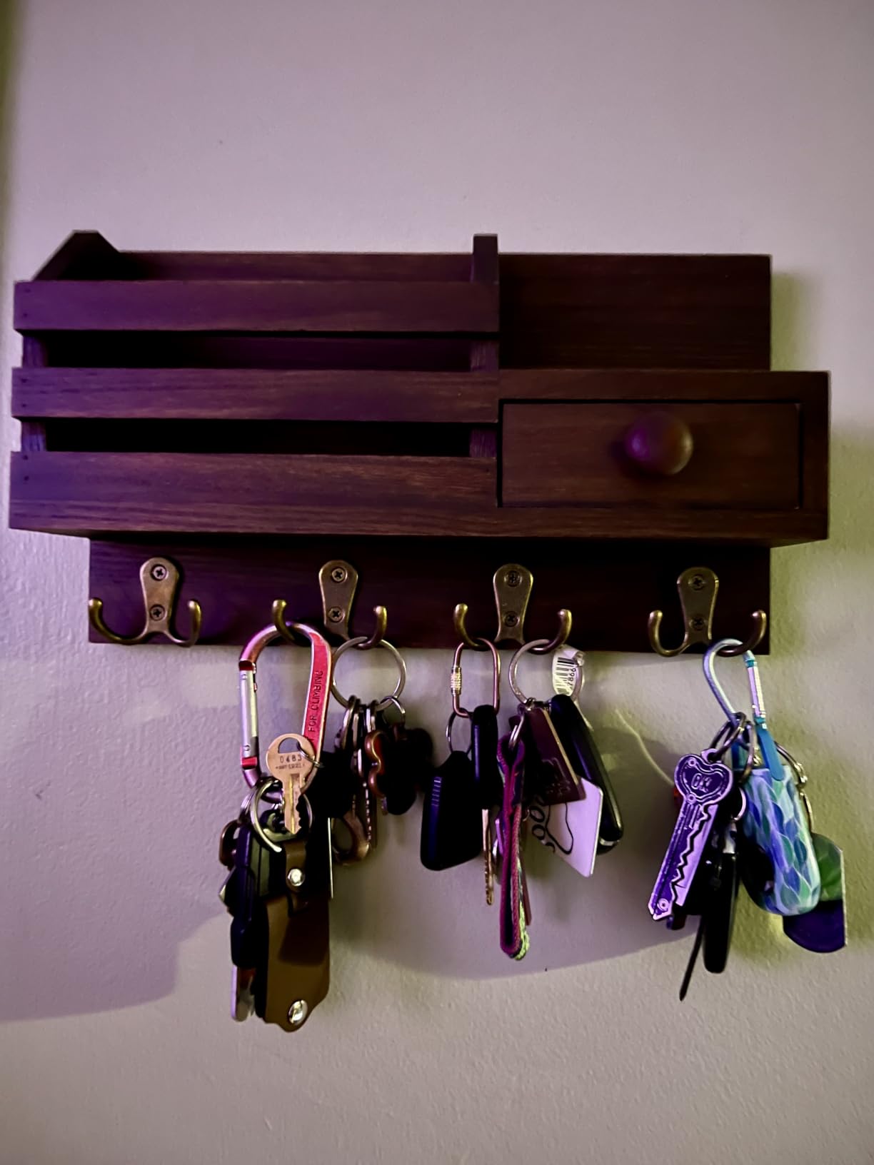 Key Holder Wall Mount, Wooden Key and Mail Organizer, Black customer photo 1