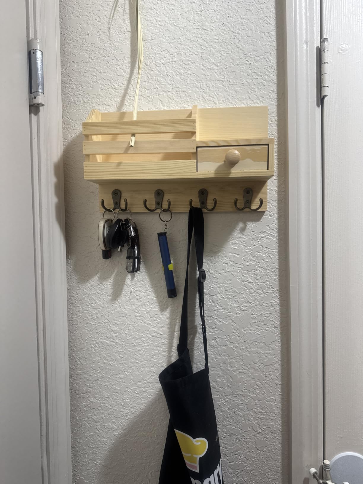 Key Holder Wall Mount, Wooden Key and Mail Organizer, Black customer photo 2