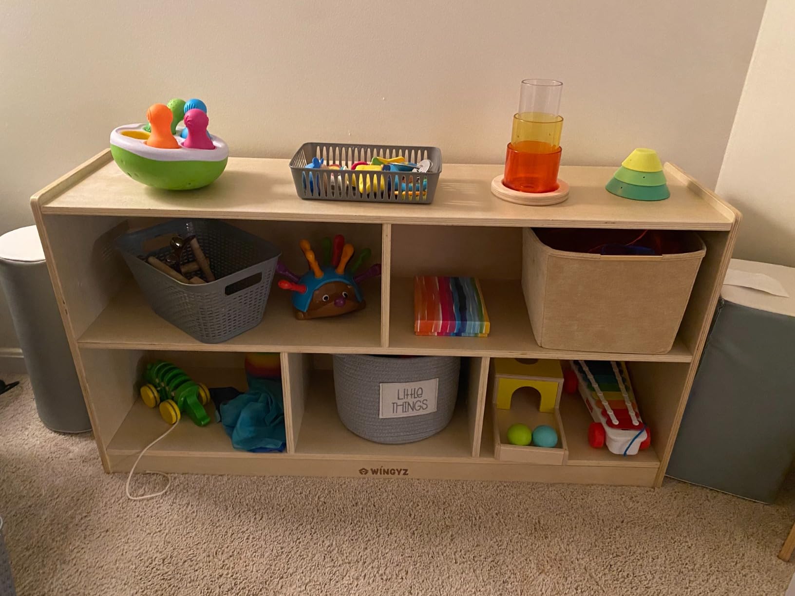 WINGYZ Montessori Bookshelf, 5-Section Wooden Storage Cabinet, FSC Safety | Toy Storage Organizer, 350lb Capacity Kids Bookshelf, 45