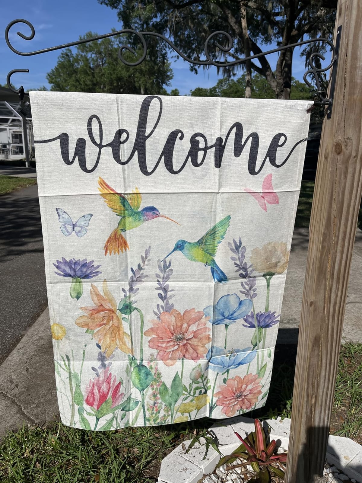 AVOIN colorlife Welcome Hummingbird Spring Flowers Garden Flag 12x18 Inch | Double Sided, Weather & Fade Resistant, Yard Outdoor Decoration, for Outside customer photo 1