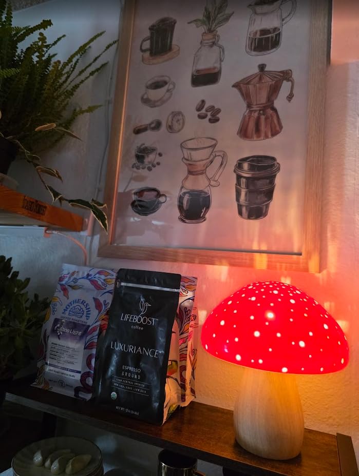 BOHON Mushroom Lamp Ceramic Bedside Table Lamp, Pink | Vintage Cute Night Light Small Aesthetic Nightstand Lamp for Living Room Bedroom Kids Desk Home Decor, LED Bulb Included customer photo 1