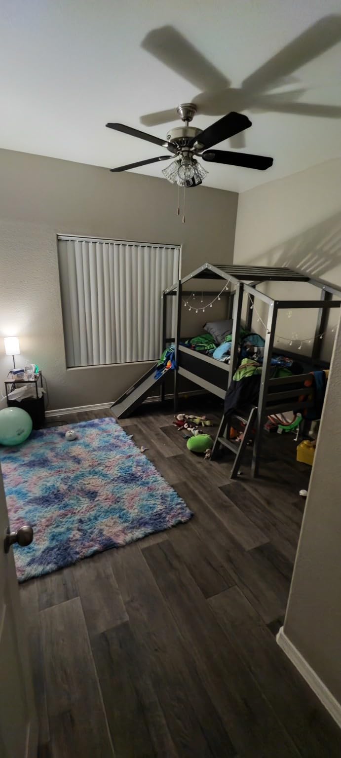 Merax Twin Loft Bed with Slide for Boys & Girls, Wood House Style with Blackboard & Light Strip, Grey customer photo 2