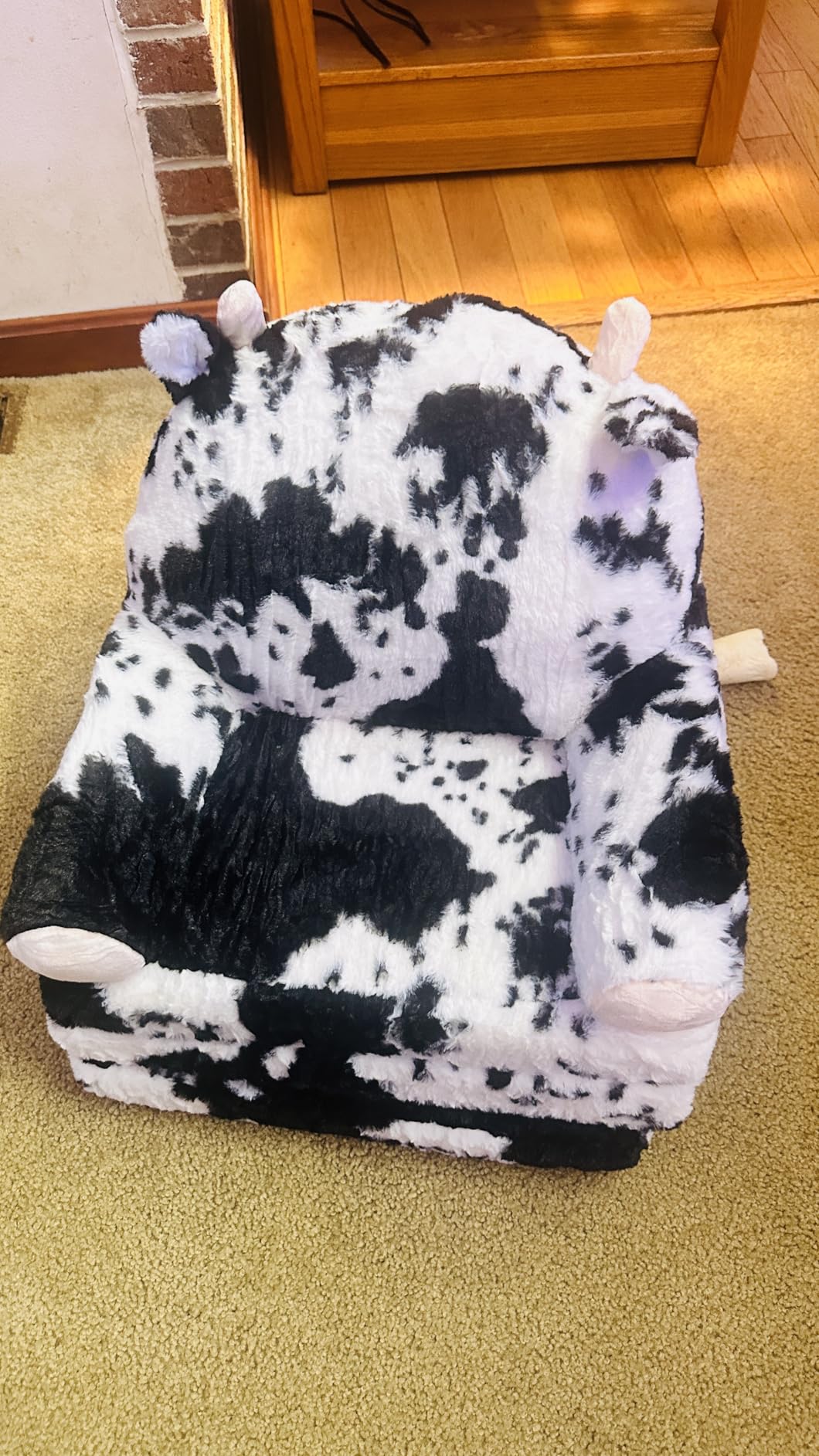 QIUODO Comfy Toddler Couch Chair, 2-in-1 Foldable Kids Sofa, Cow | Fold Out Toddler Couch with Faux Rabbit Fur, Soft Kids Sofa for Reading, Bedroom or Playroom customer photo 2