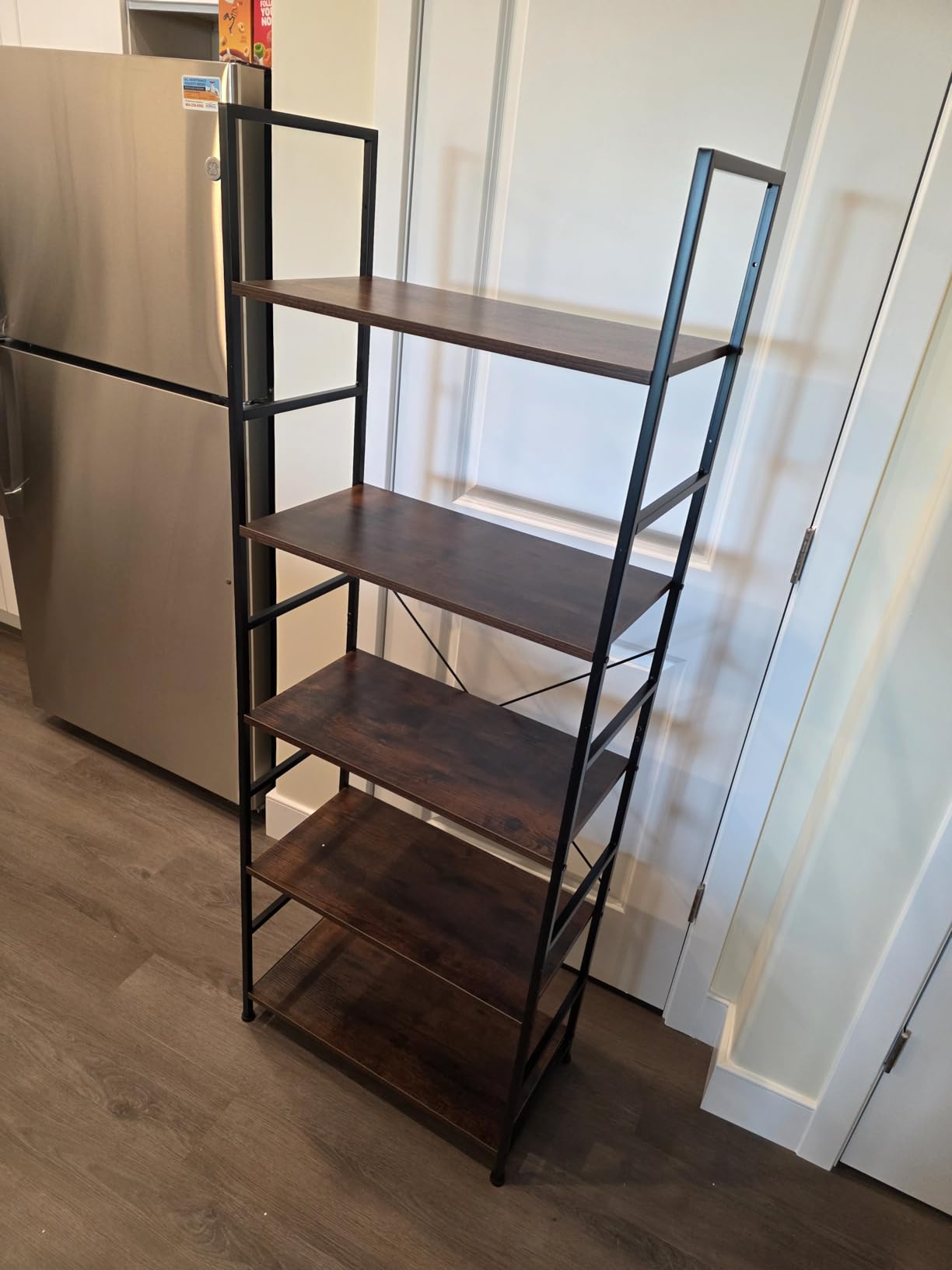 DUMOS 5 Tiers Bookshelf, Classical Modern Book Shelf Bookcase | Tall Display Shelves in Living Room/Home/Office, Storage Organizer for CDs/Books/Movies, Rustic Brown customer photo 1